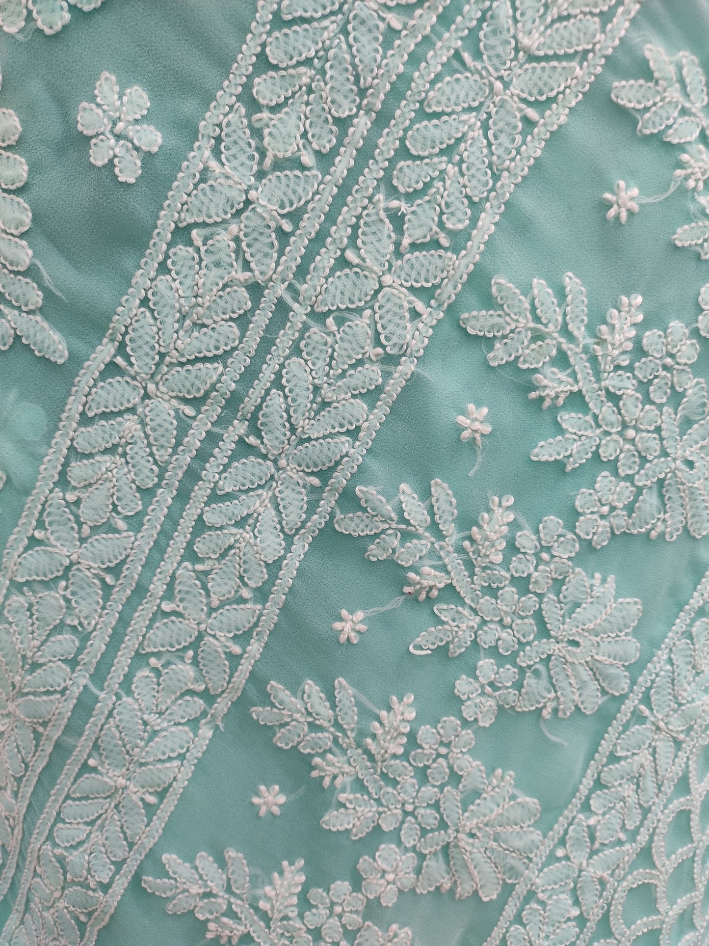 Shyamal Chikan Hand Embroidered Sea Green Georgette Lucknowi Chikankari Skirt Saree With Blouse Piece - S26476