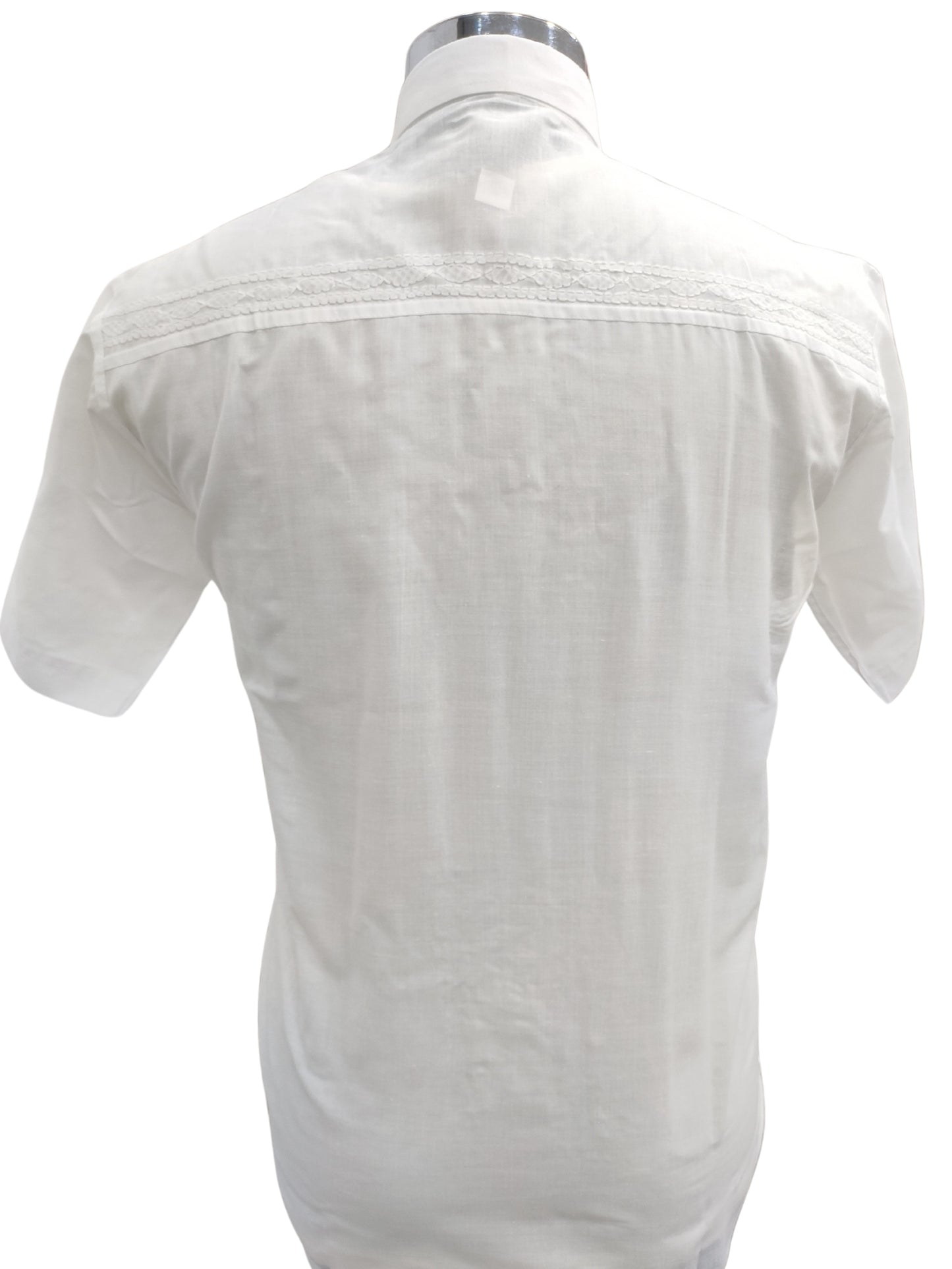 Shyamal Chikan Hand Embroidered White Cotton Lucknowi Chikankari Men's Shirt – S26798