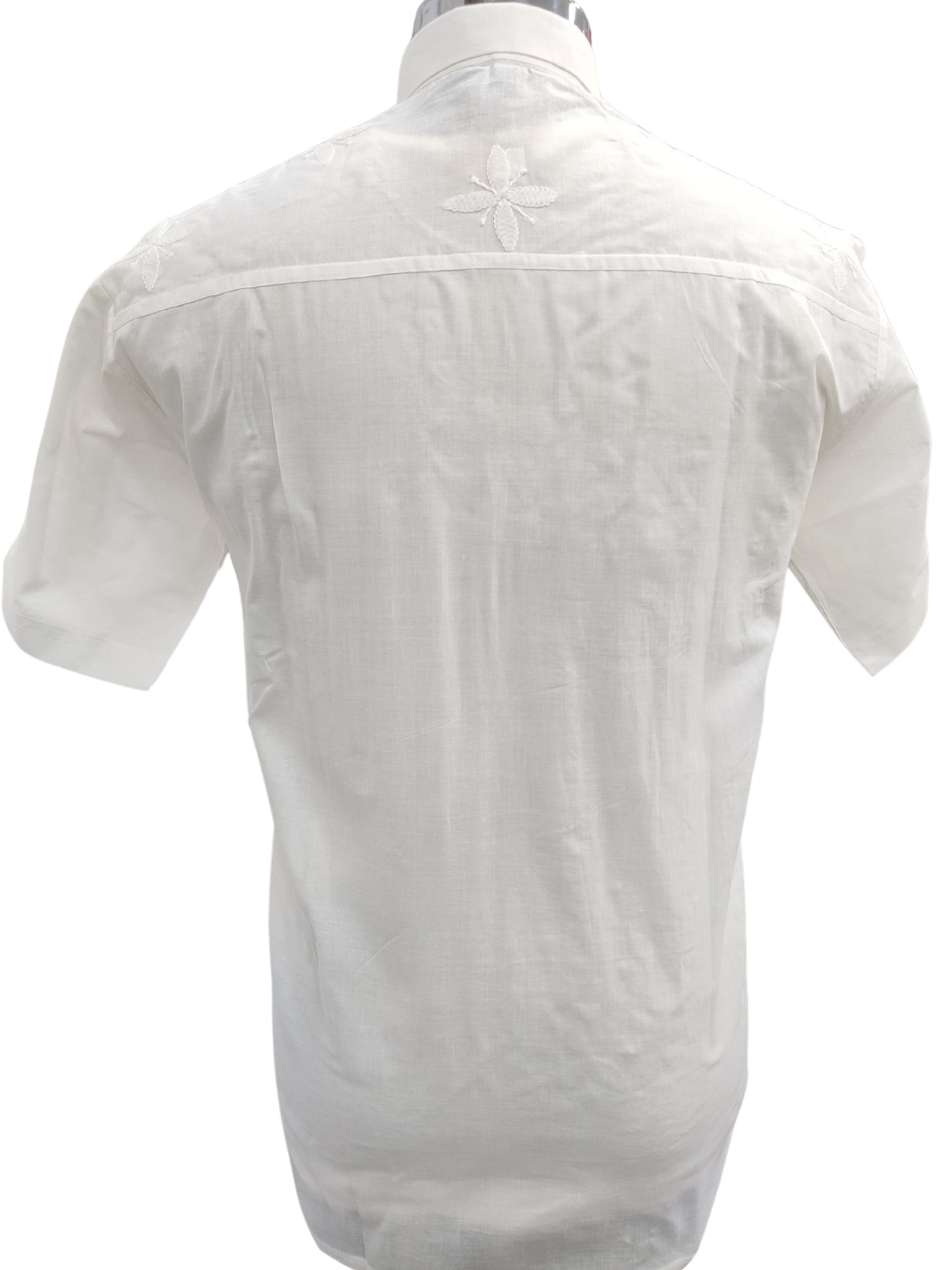 Shyamal Chikan Hand Embroidered White Cotton Lucknowi Chikankari Half Jaal Men's Shirt – S26796