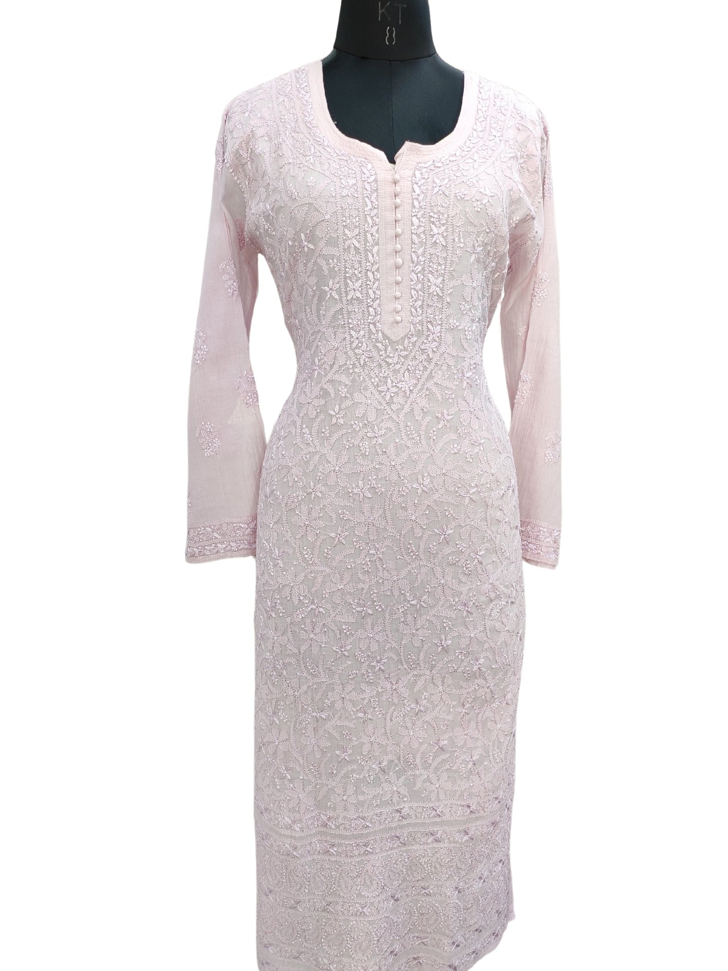 Shyamal Chikan Hand Embroidered Lavender Mul Chanderi Lucknowi Chikankari Kurti - S25980