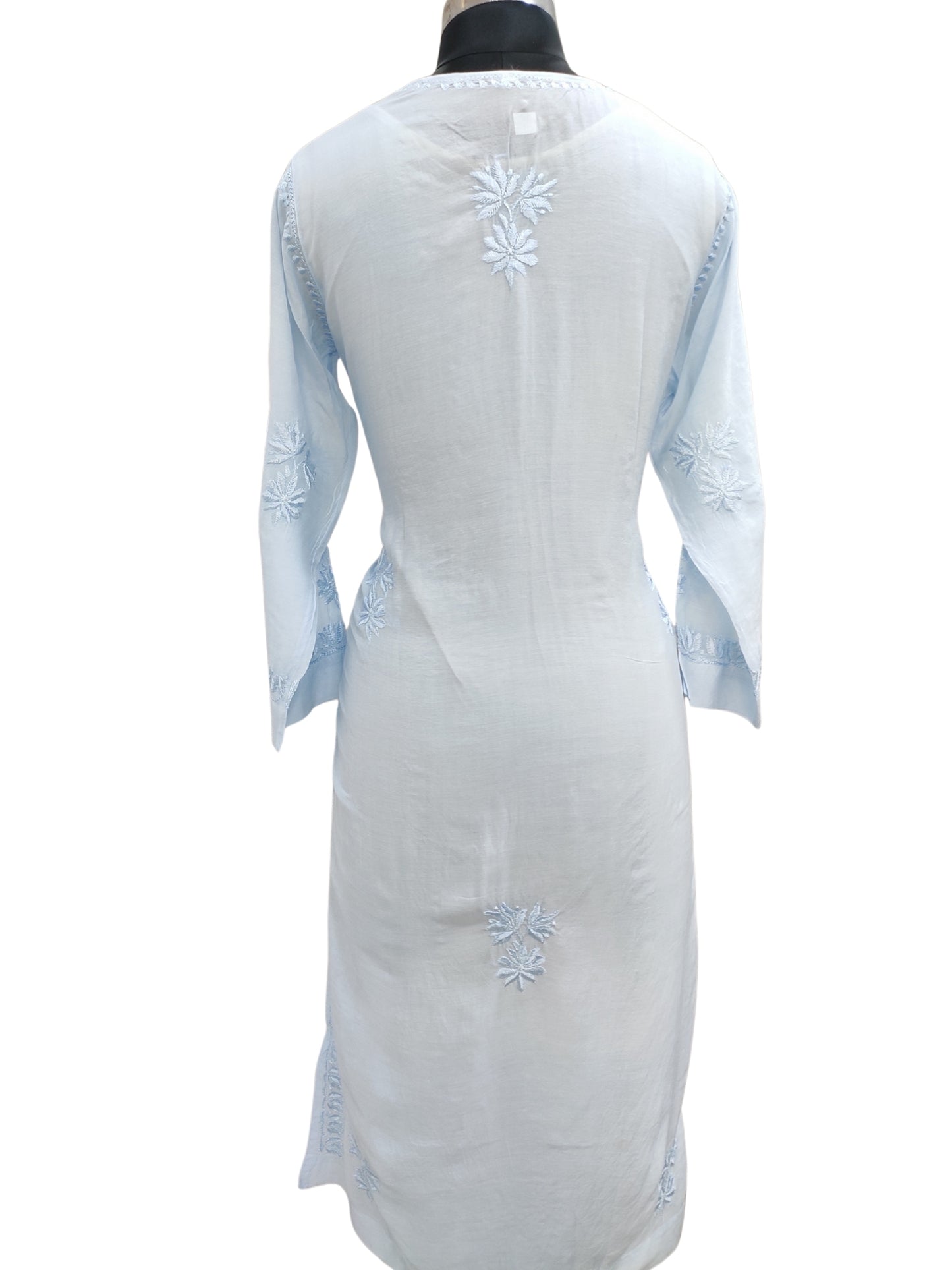 Shyamal Chikan Hand Embroidered Blue Muslin Lucknowi Chikankari Kurti - S25728