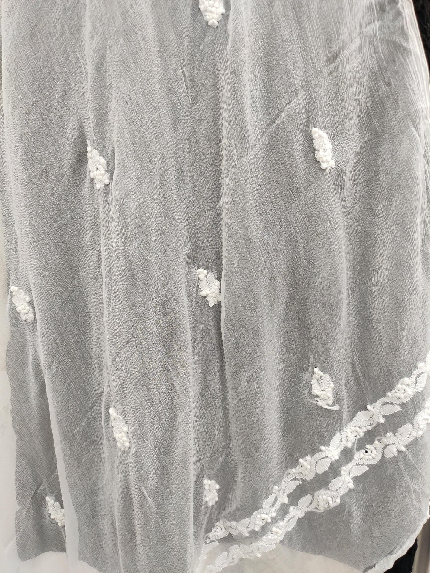 Shyamal Chikan Hand Embroidered White Pure Chiffon Lucknowi Chikankari Dupatta - S20106