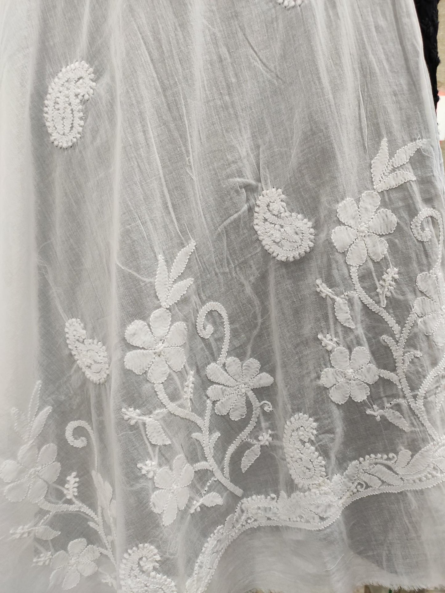 Shyamal Chikan Hand Embroidered White Cotton Lucknowi Chikankari Dupatta - S20092
