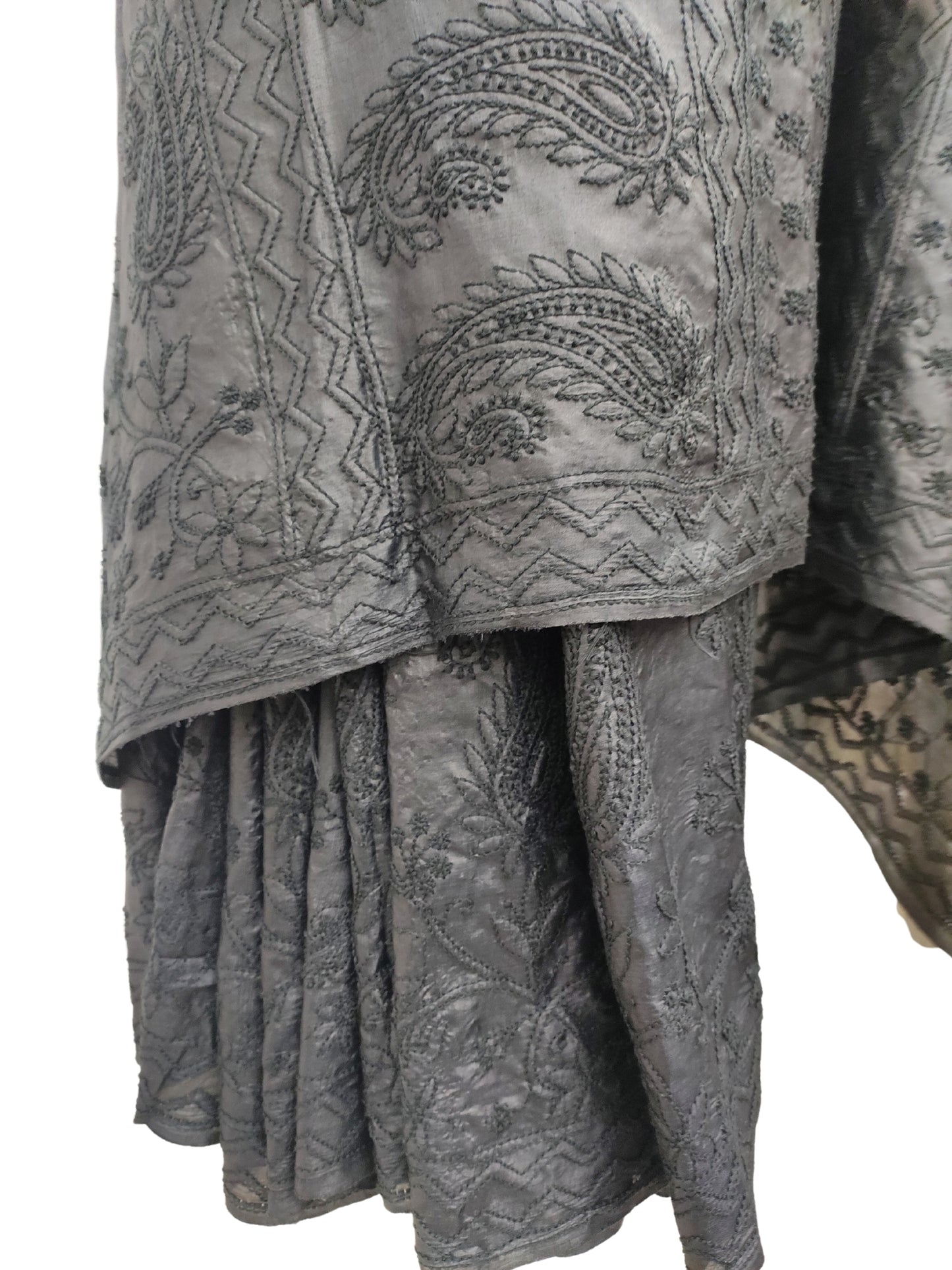 Shyamal Chikan Hand Embroidered Black Pure Tusser Silk Lucknowi Chikankari Saree With Blouse Piece- S20724