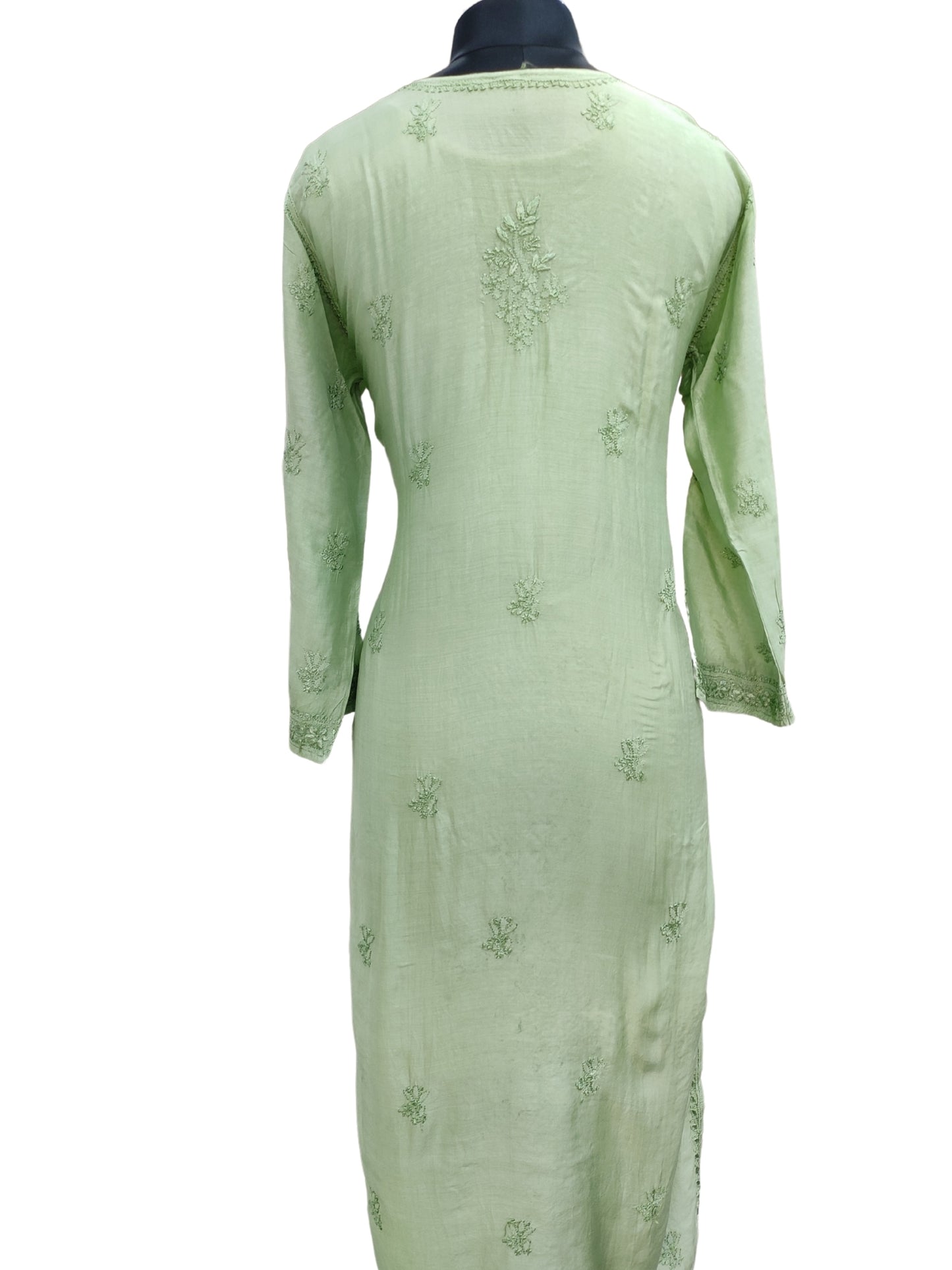 Shyamal Chikan Hand Embroidered Green Muslin Lucknowi Chikankari Kurti - S25985