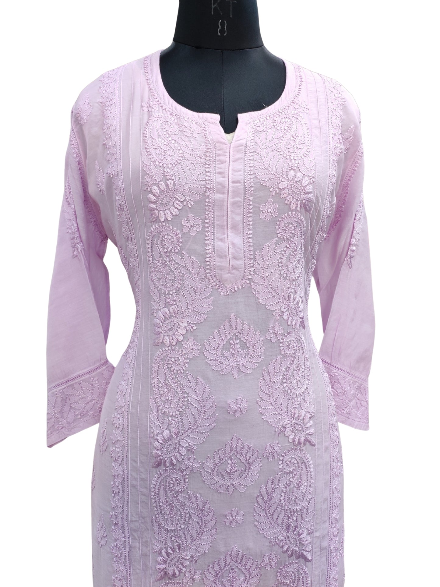 Shyamal Chikan Hand Embroidered Lavender Muslin Lucknowi Chikankari Kurti - S25737