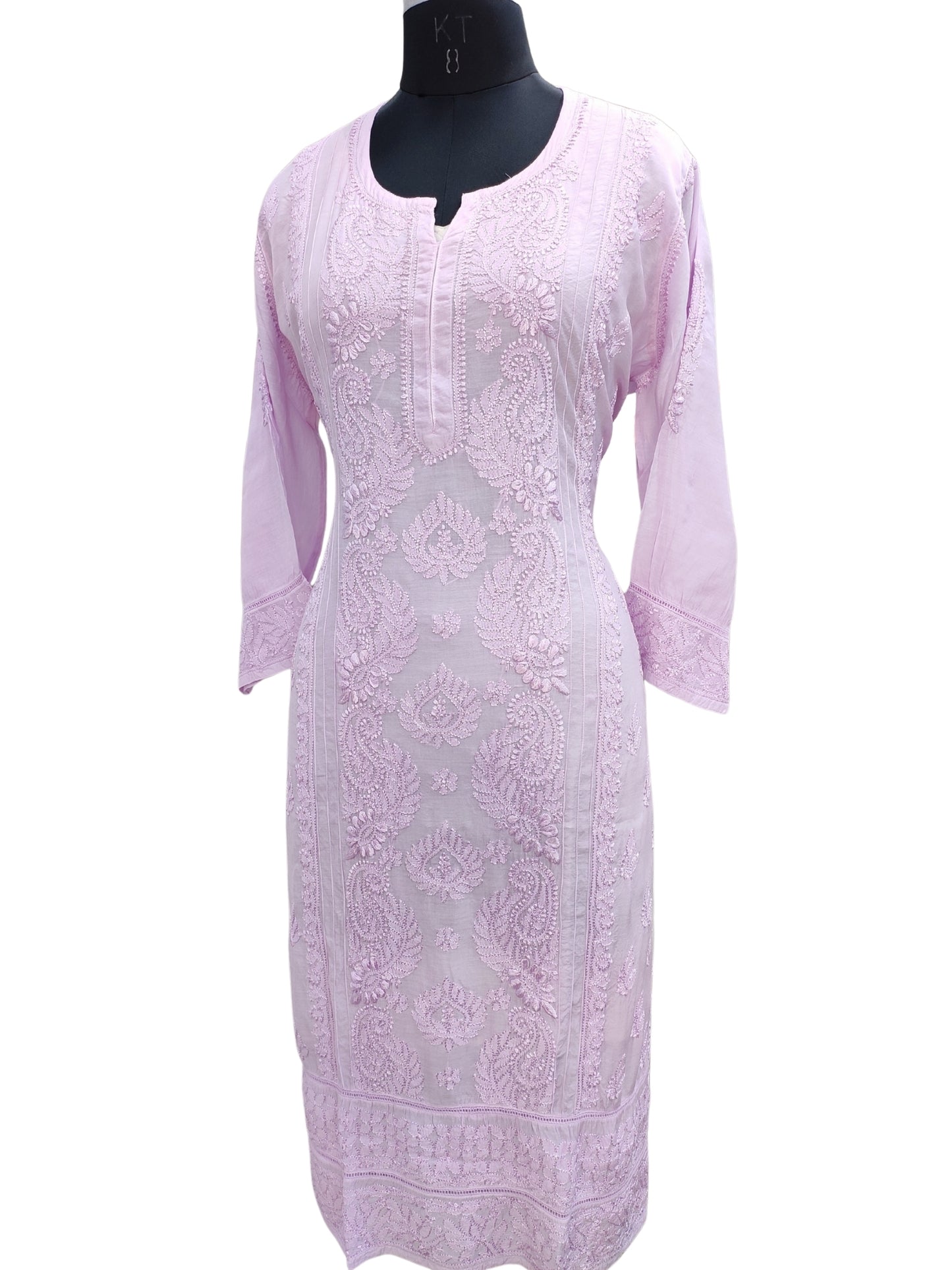 Shyamal Chikan Hand Embroidered Lavender Muslin Lucknowi Chikankari Kurti - S25737