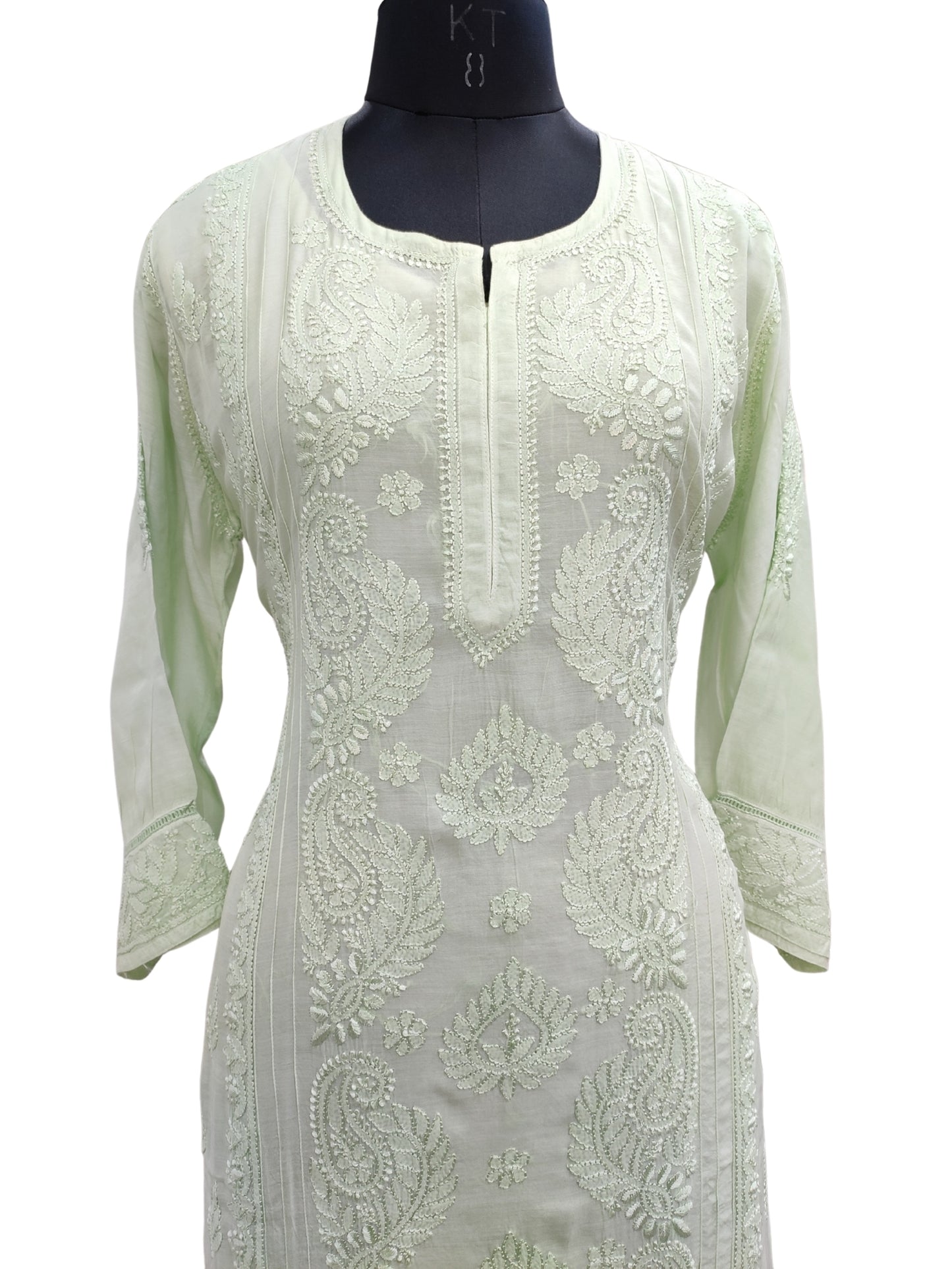 Shyamal Chikan Hand Embroidered Green Muslin Lucknowi Chikankari Kurti - S25733