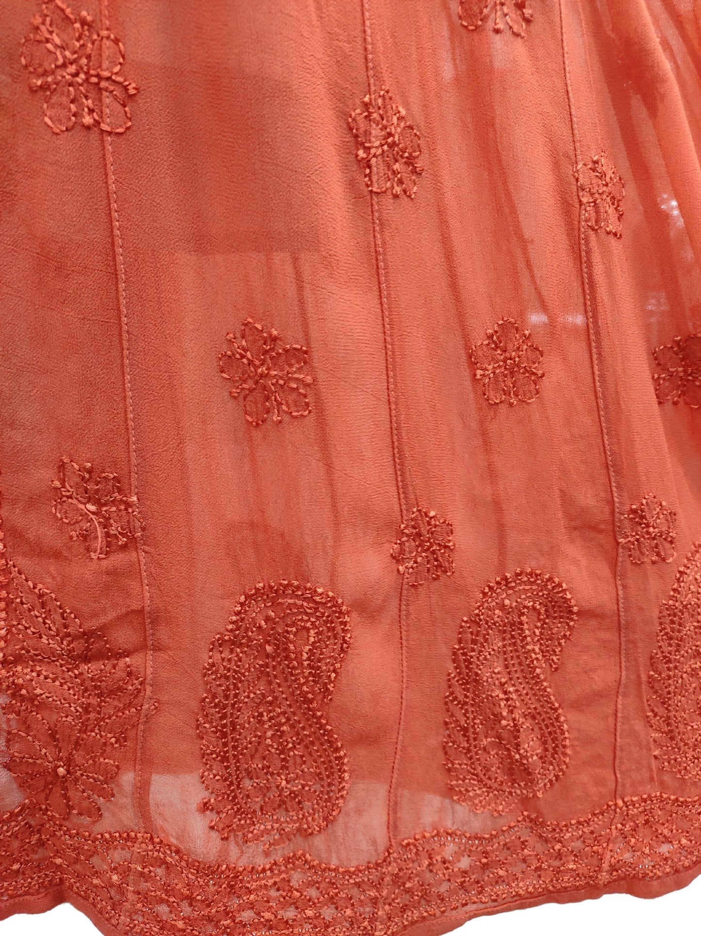 Shyamal Chikan Hand Embroidered Peach Viscose Georgette Lucknowi Chikankari Anarkali - S22008