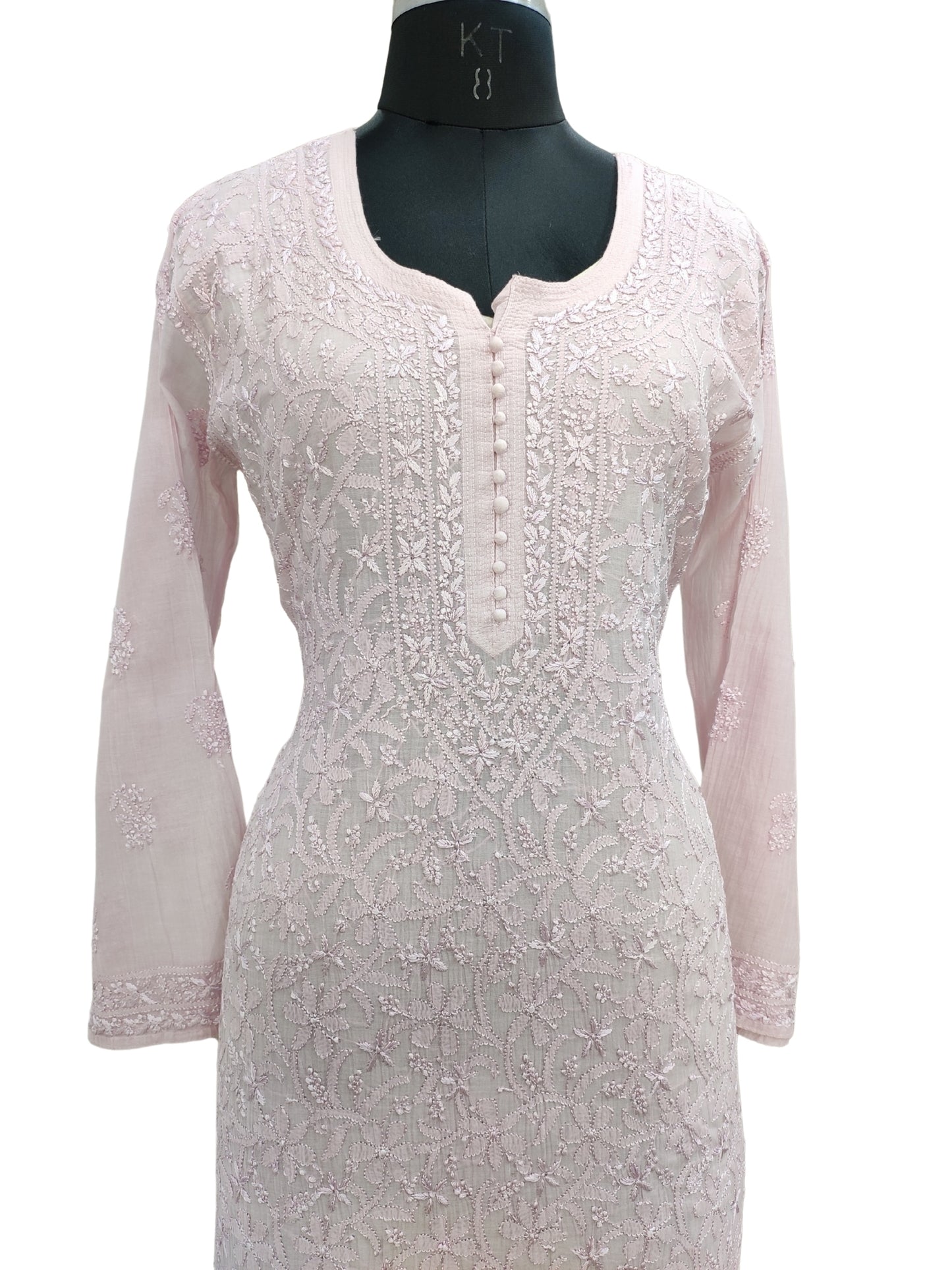 Shyamal Chikan Hand Embroidered Lavender Mul Chanderi Lucknowi Chikankari Kurti - S25980
