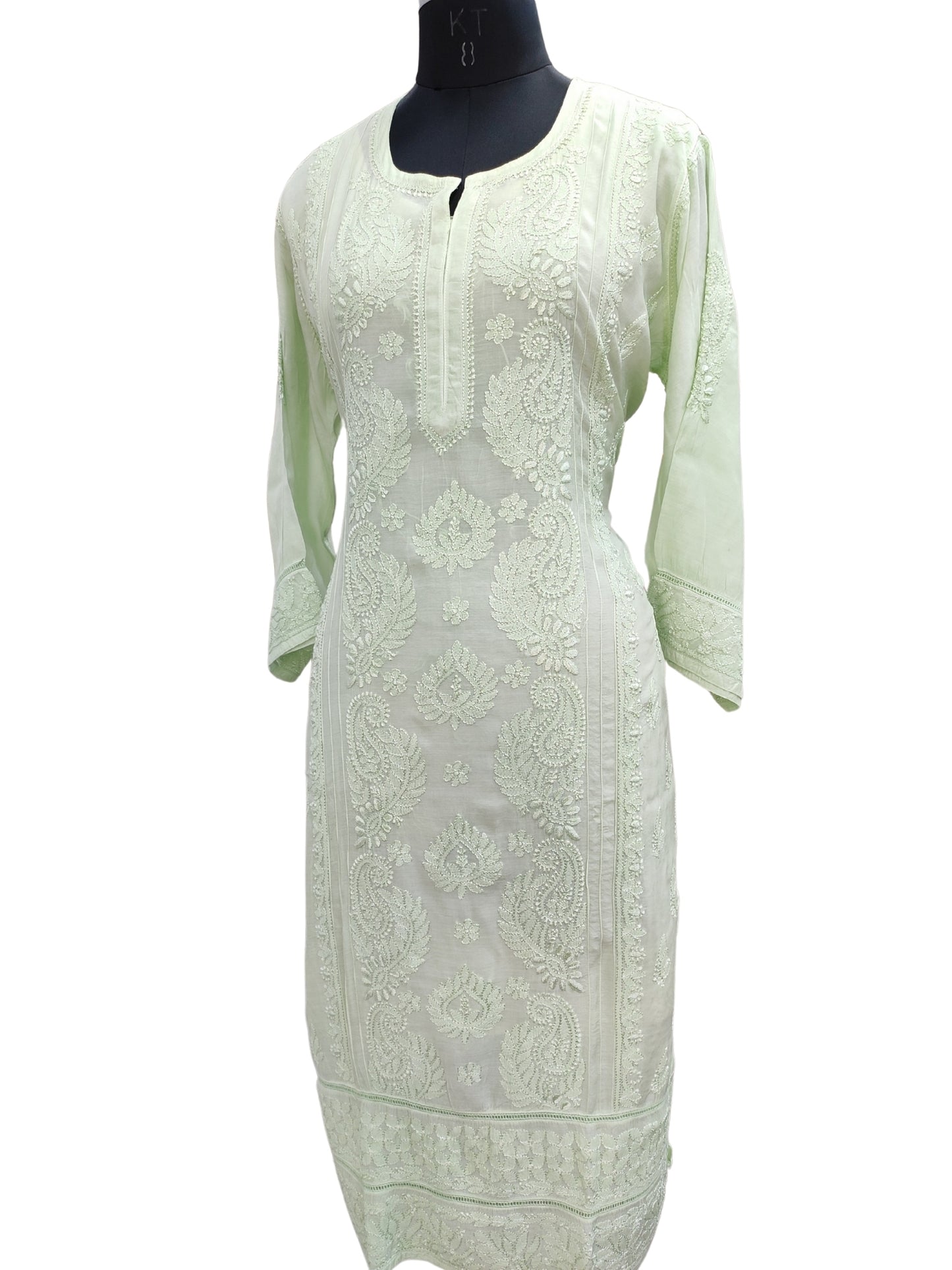 Shyamal Chikan Hand Embroidered Green Muslin Lucknowi Chikankari Kurti - S25733