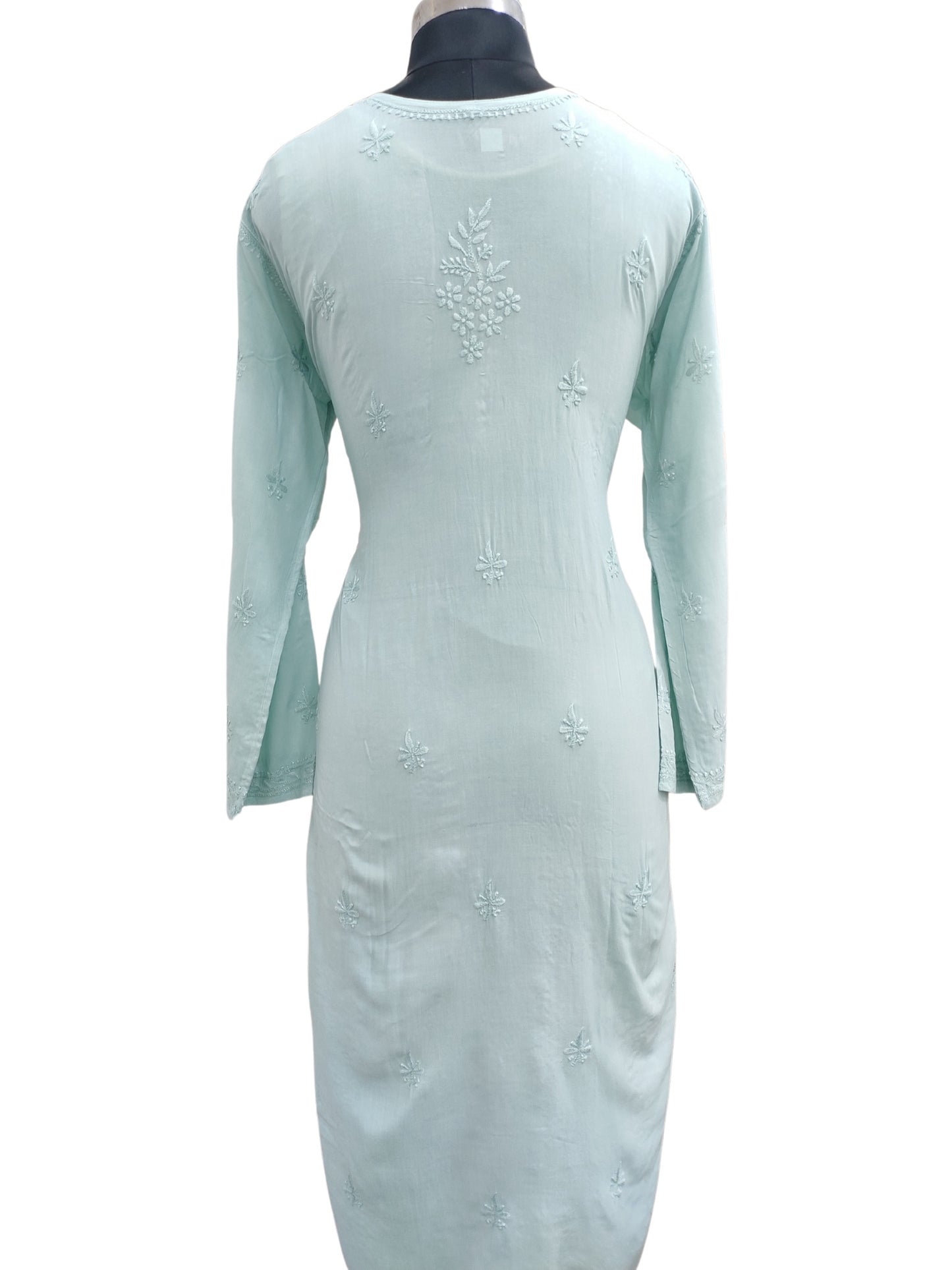 Shyamal Chikan Hand Embroidered Sea Green Modal Cotton Lucknowi Chikankari Kurti - S24690