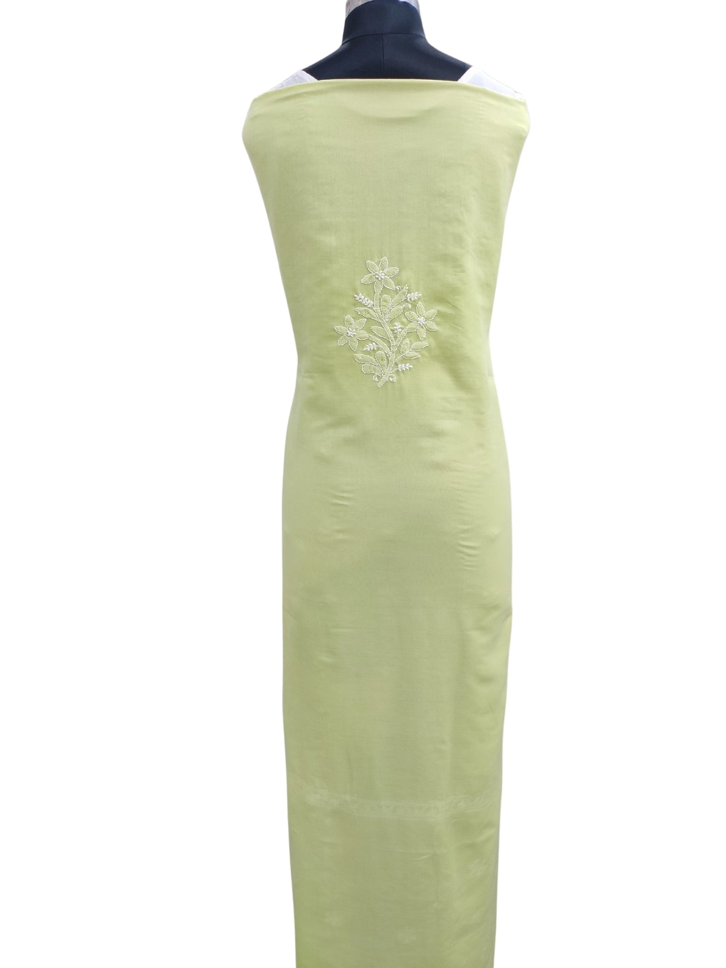Shyamal Chikan Hand Embroidered Green Cotton Lucknowi Chikankari Unstitched Suit Piece - S25275