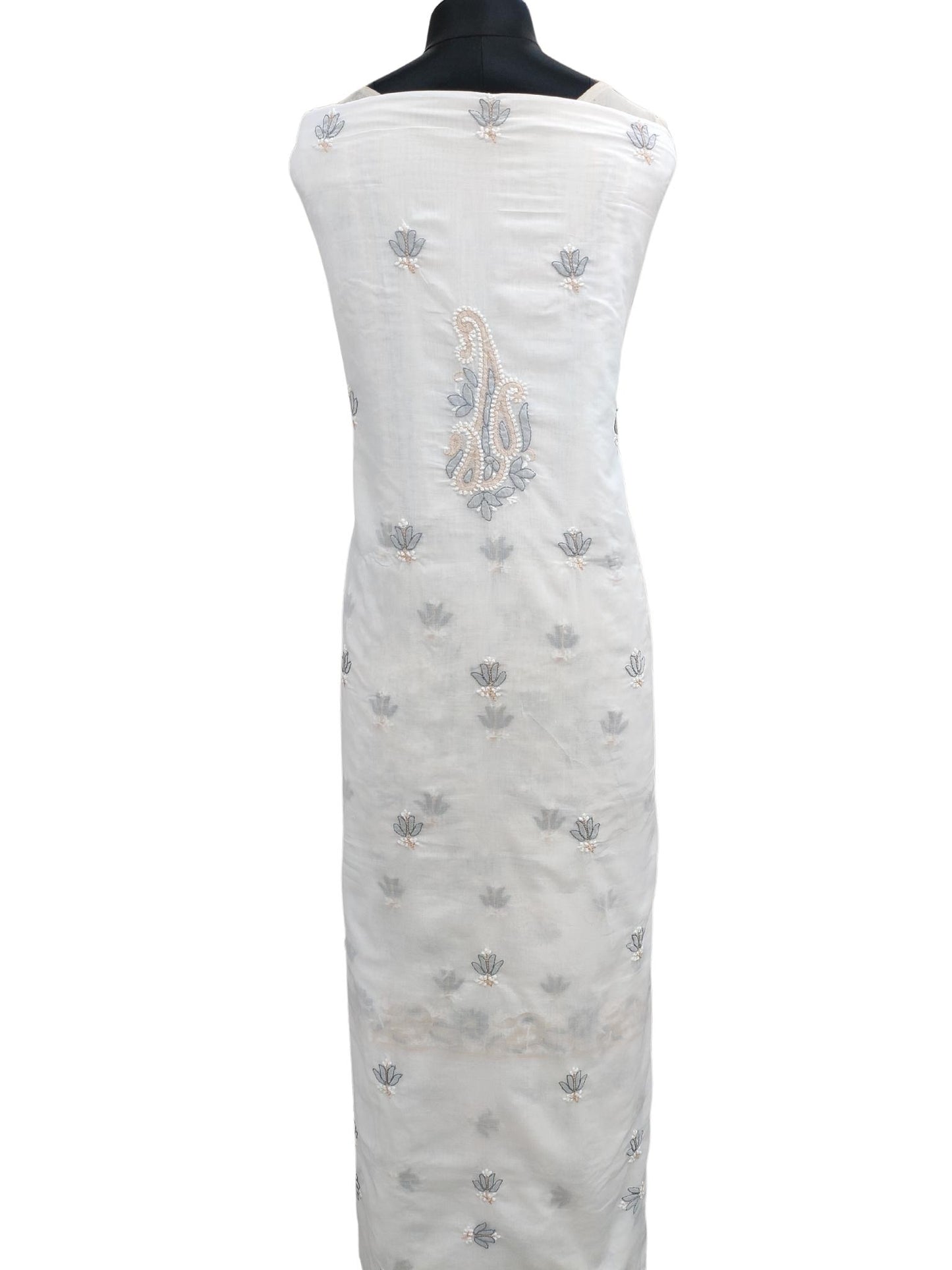 Shyamal Chikan Hand Embroidered White Pure Cotton Lucknowi Chikankari Unstitched Suit Piece - S20810