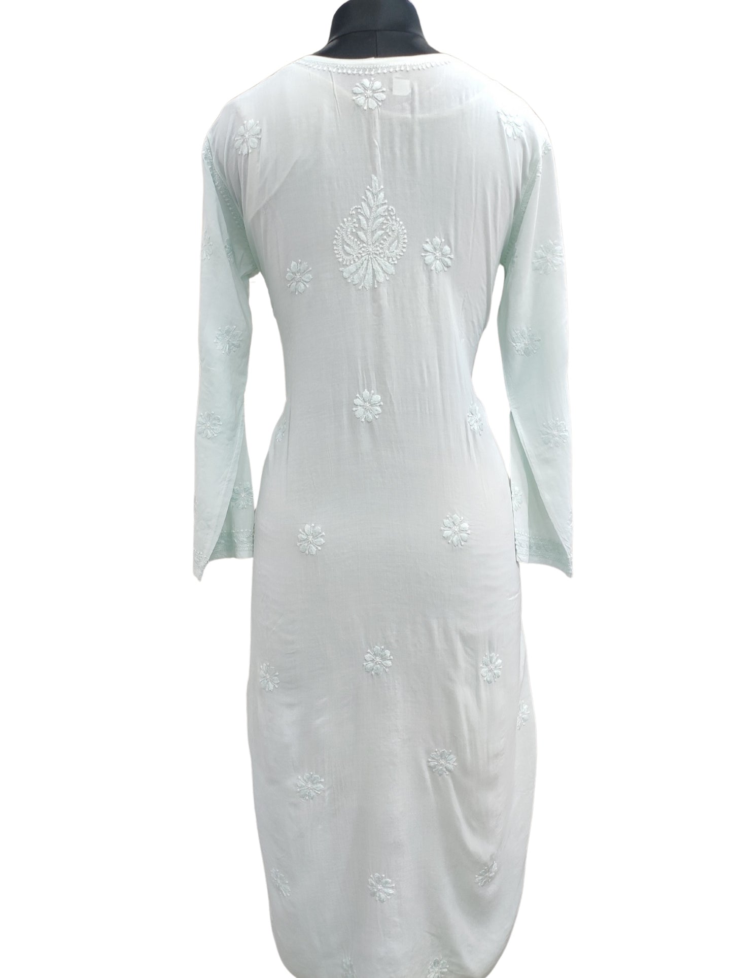 Shyamal Chikan Hand Embroidered Sea Green Modal Cotton Lucknowi Chikankari Kurti - S25967