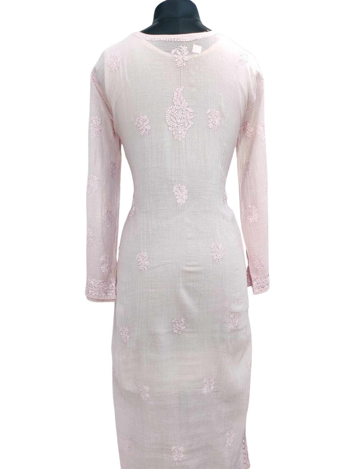 Shyamal Chikan Hand Embroidered Lavender Mul Chanderi Lucknowi Chikankari Kurti - S25980