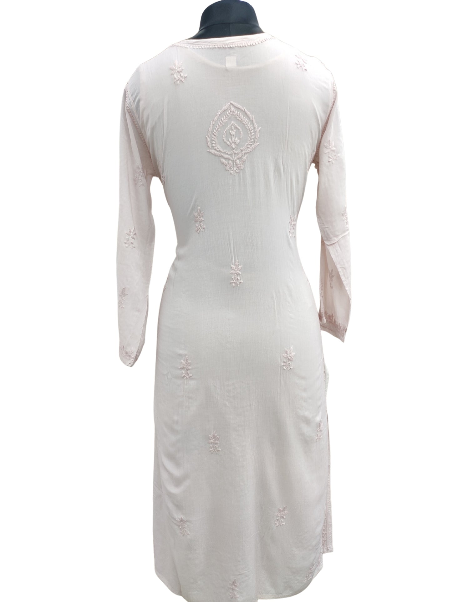 Shyamal Chikan Hand Embroidered Peach Modal Cotton Lucknowi Chikankari Kurti - S25968