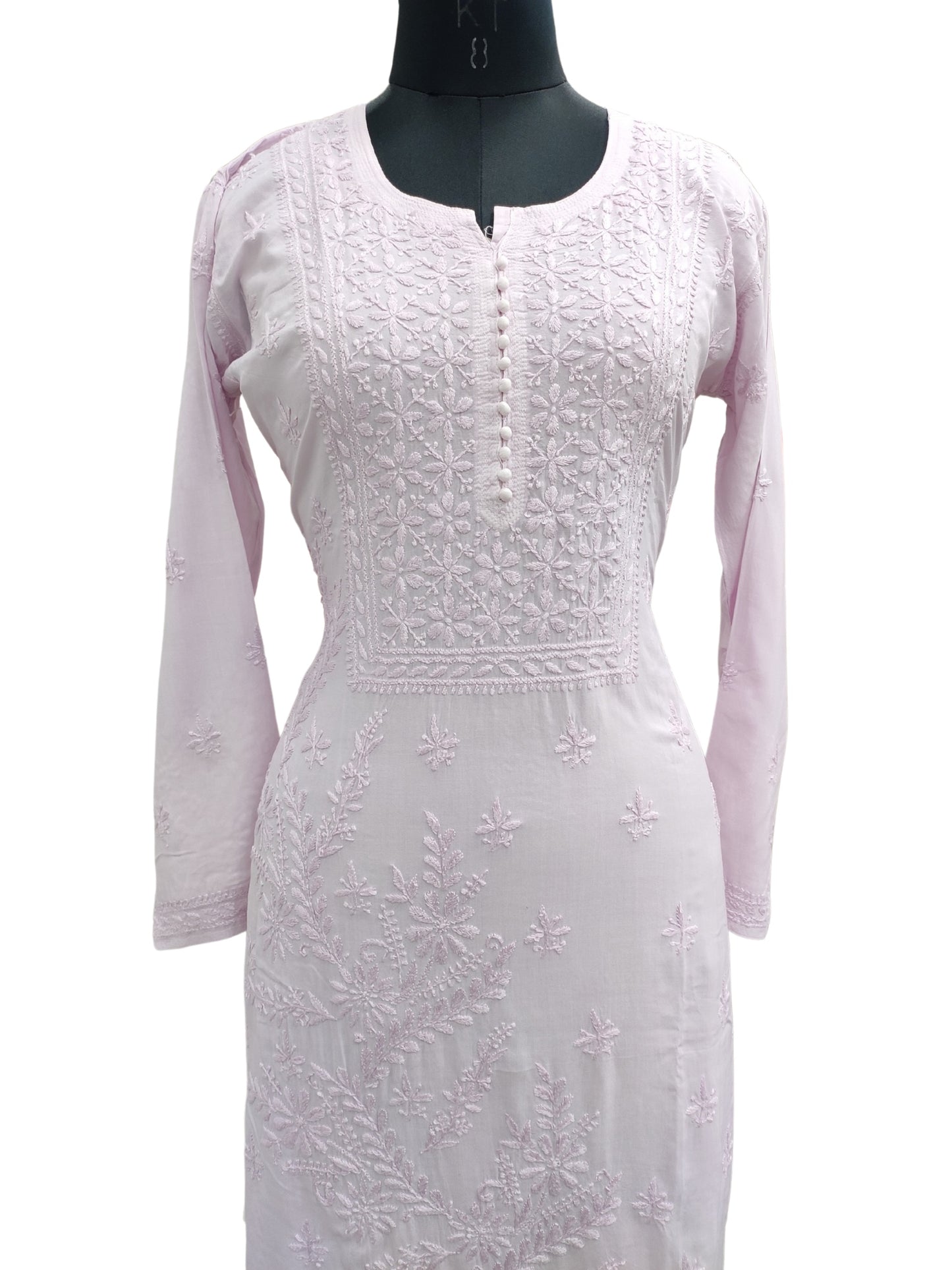 Shyamal Chikan Hand Embroidered Lavender Modal Cotton Lucknowi Chikankari Kurti - S25963