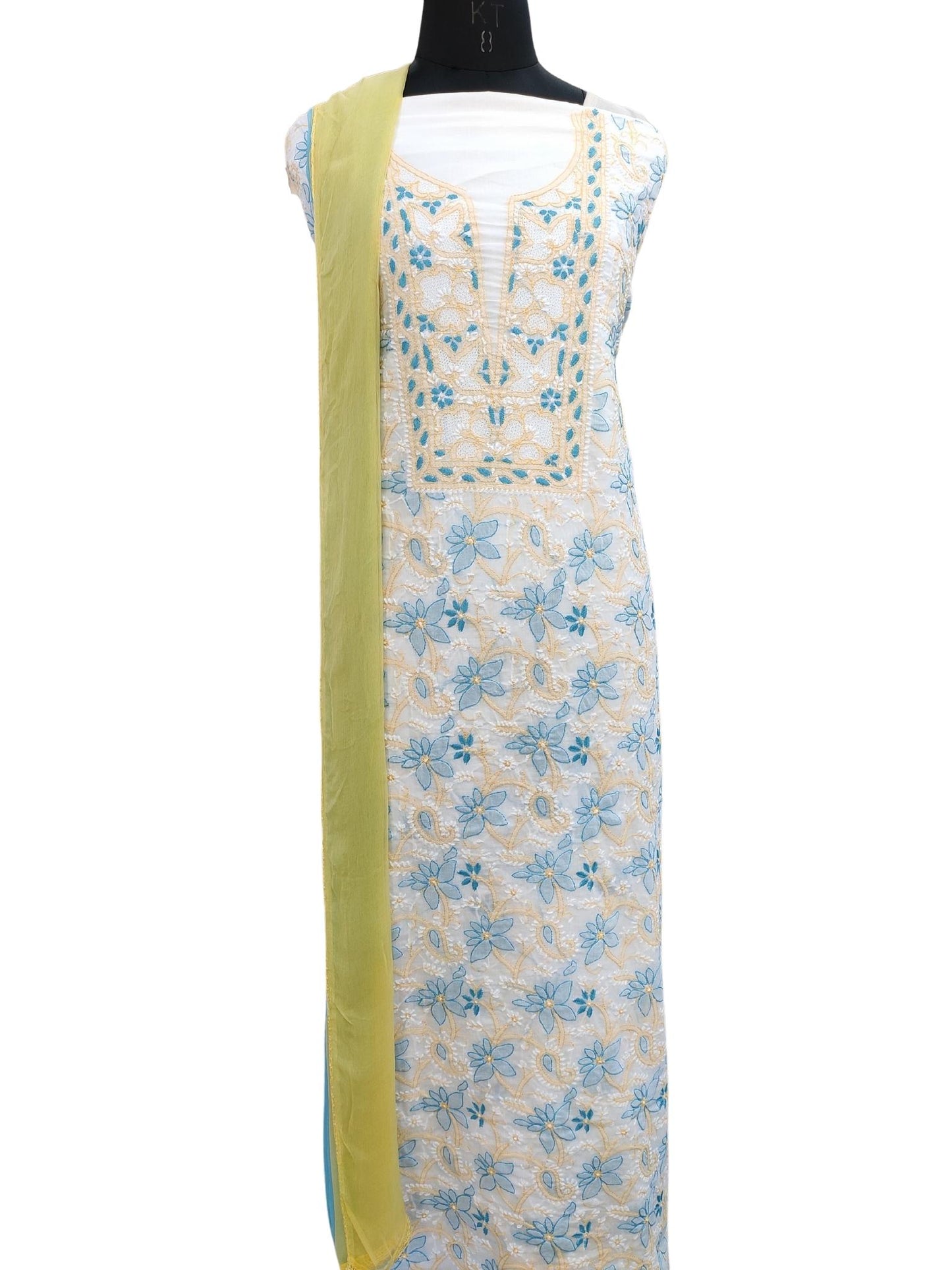 Shyamal Chikan Hand Embroidered White Pure Cotton Lucknowi Chikankari Unstitched Suit Piece - S20808