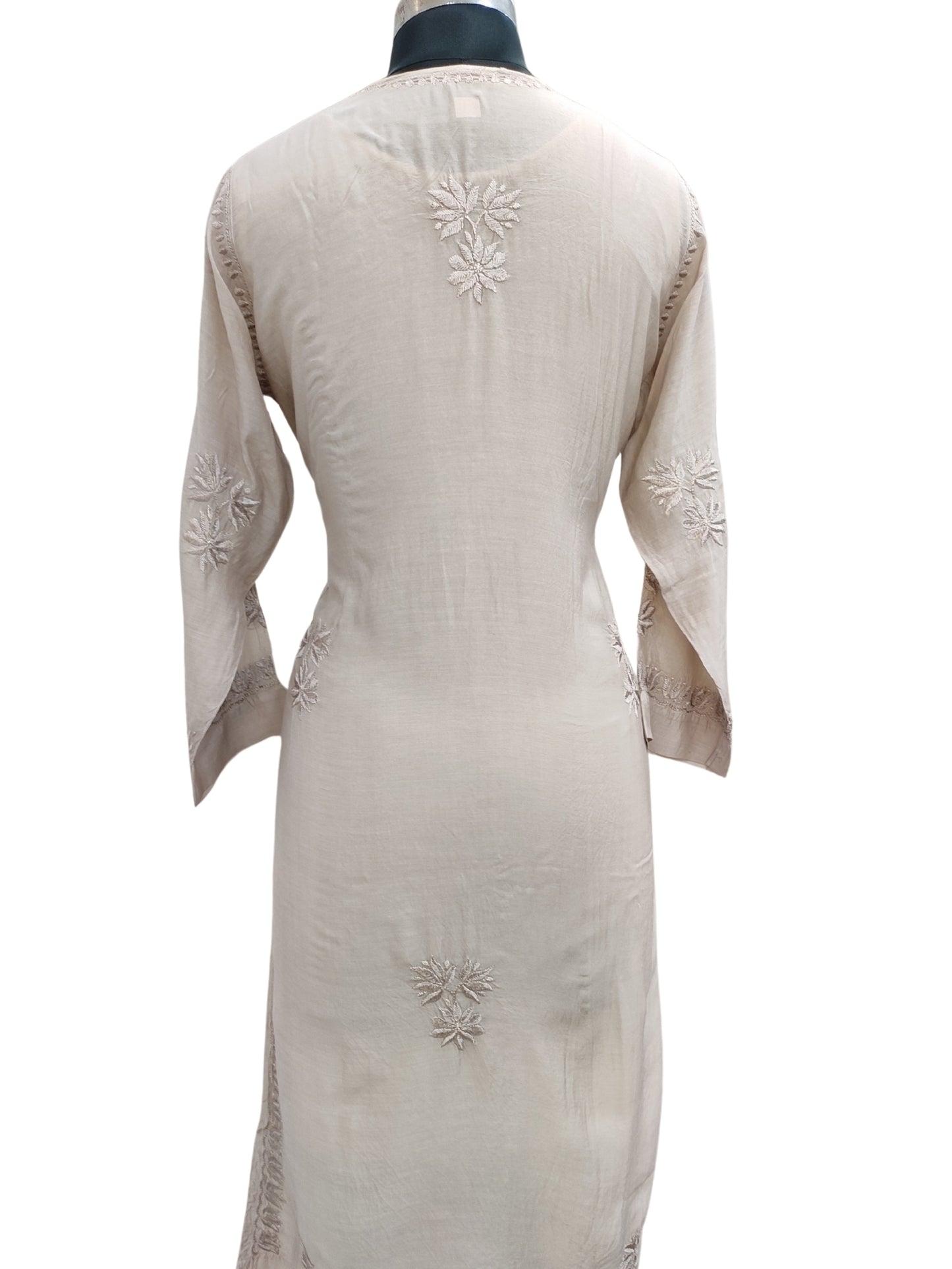 Shyamal Chikan Hand Embroidered Beige Muslin Lucknowi Chikankari Kurti - S25739