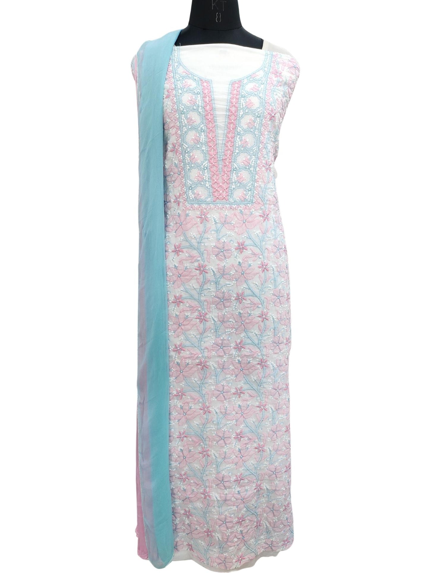 Shyamal Chikan Hand Embroidered White Pure Cotton Lucknowi Chikankari Unstitched Suit Piece - S20811