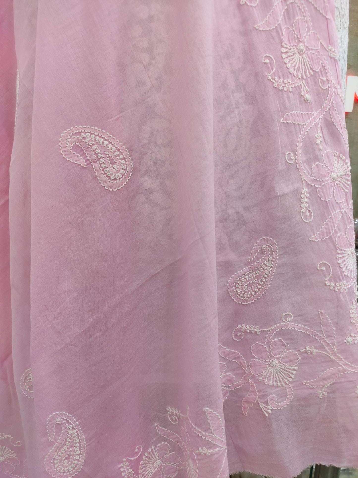 Shyamal Chikan Hand Embroidered Pink Malmal Cotton Lucknowi Chikankari Dupatta - S20094