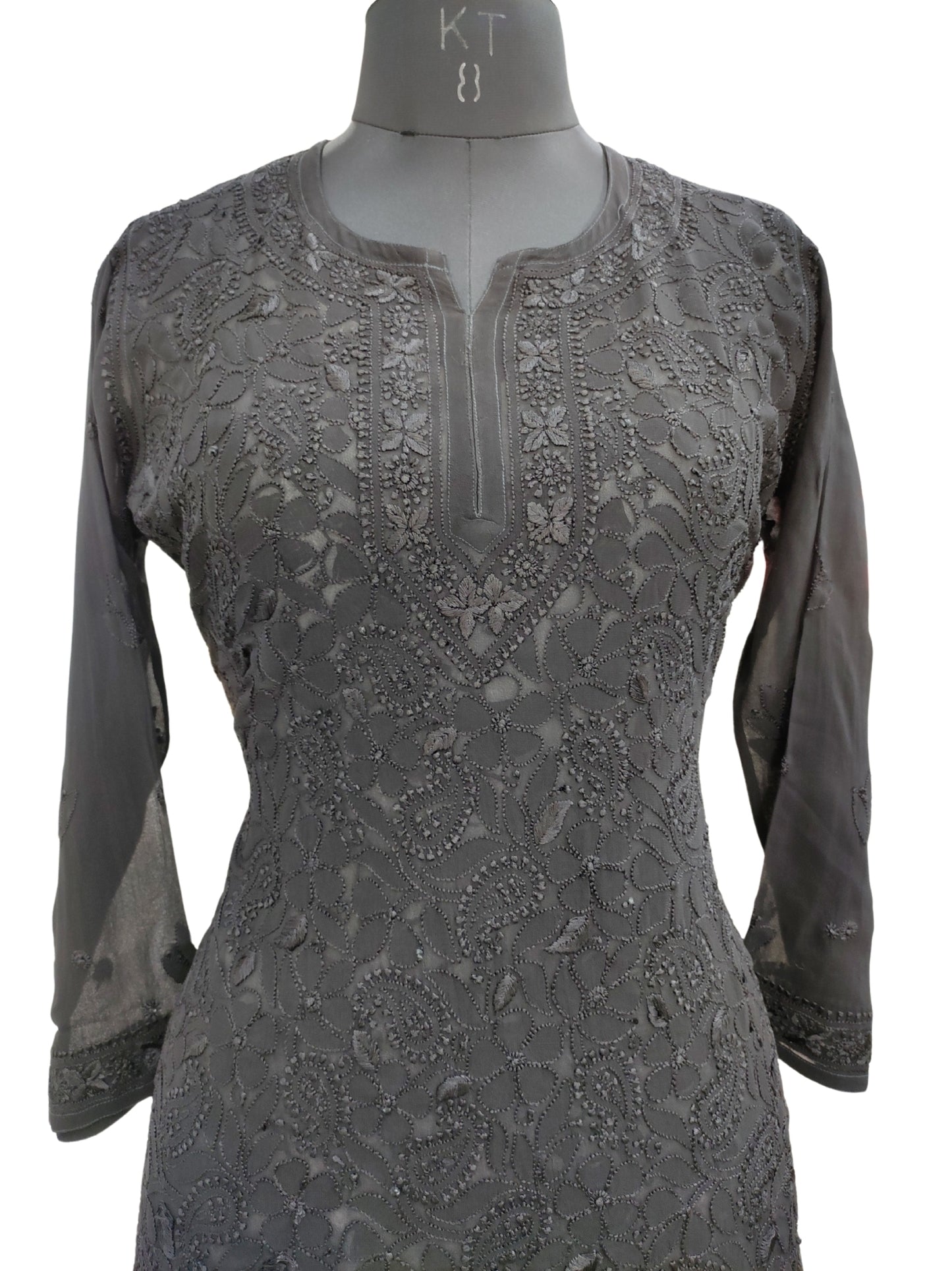Shyamal Chikan Hand Embroidered Black Viscose Georgette Lucknowi Chikankari Short Top - S25763