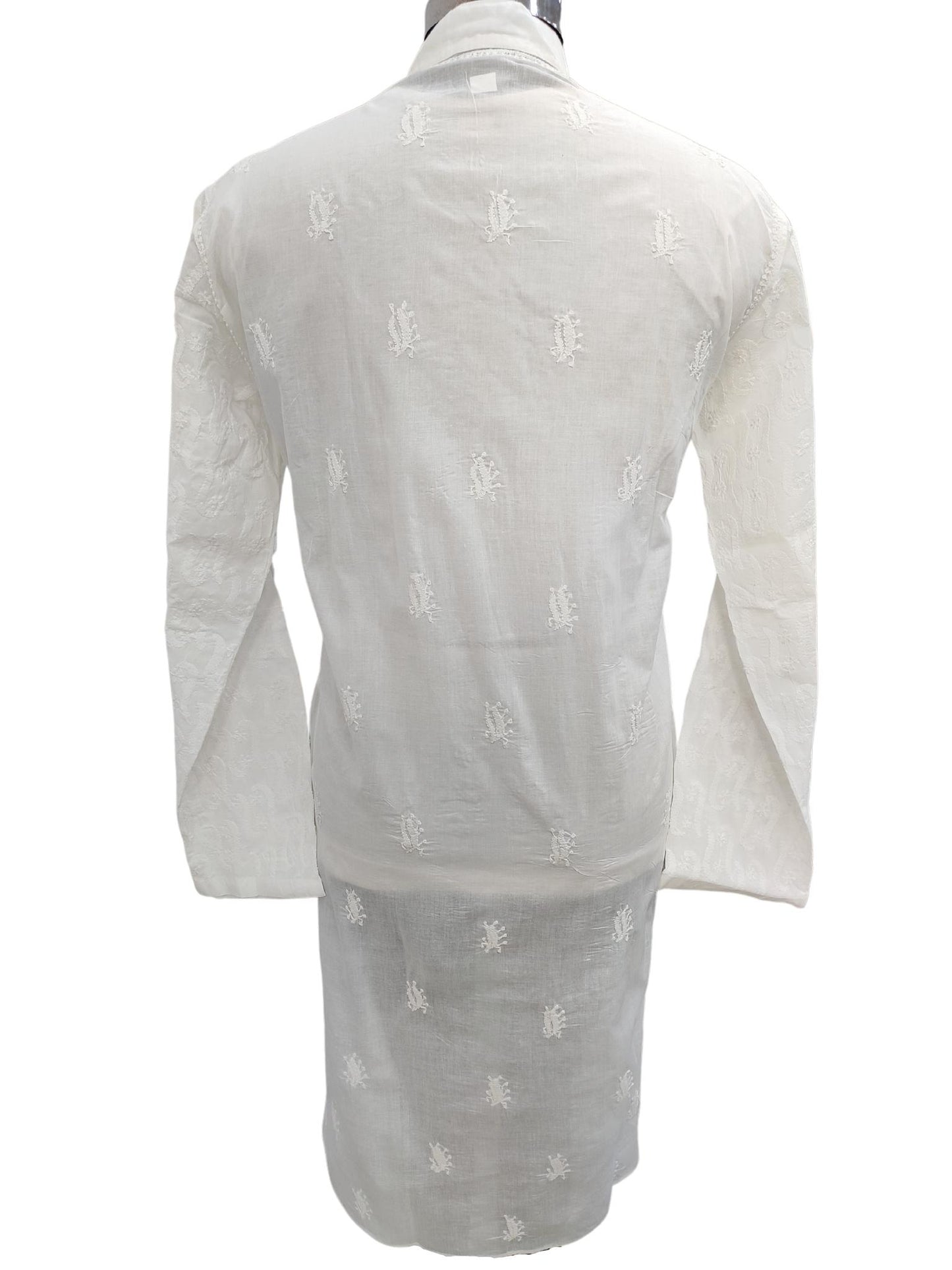 ShyamaChikan Hand Embroidered White Cotton Lucknowi Chikankari Men's Kurta – S20129