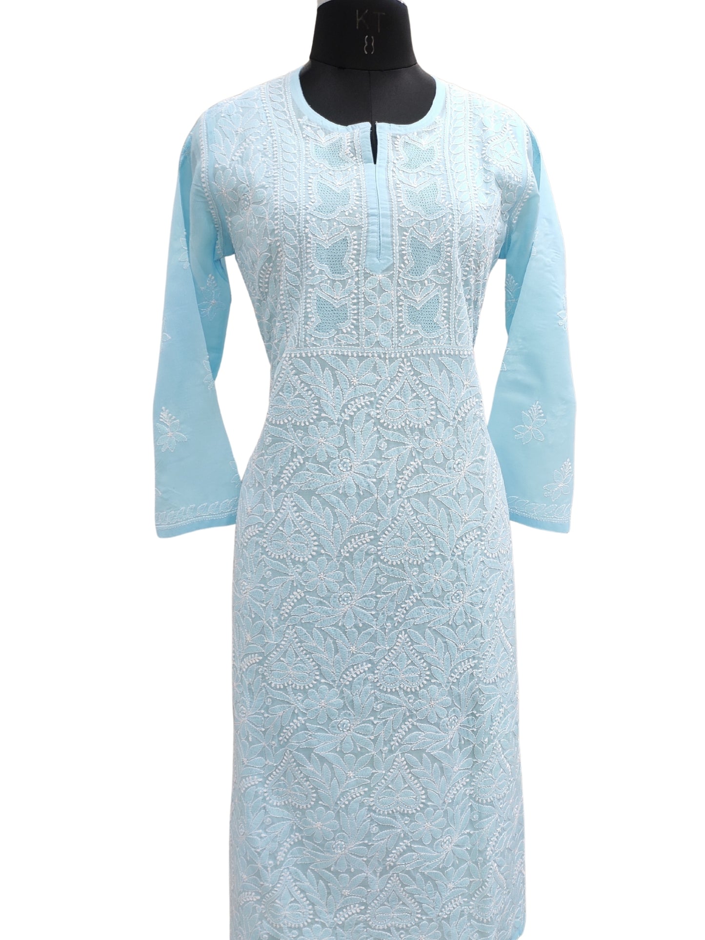 Shyamal Chikan Hand Embroidered Blue Cotton Lucknowi Chikankari Kurti - S26547
