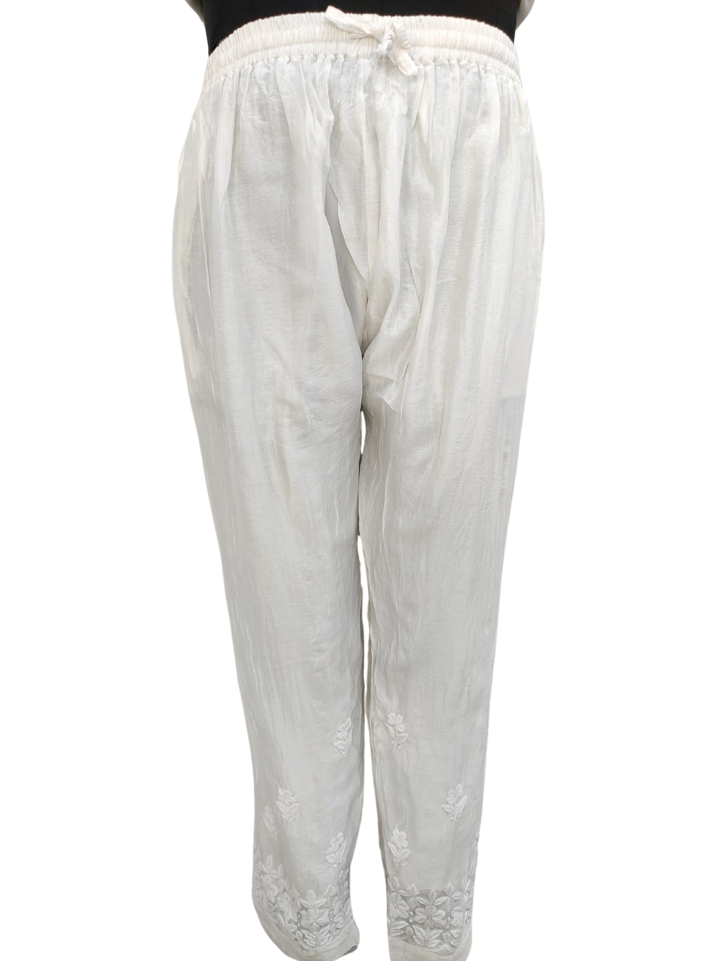 Shyamal Chikan Hand Embroidered Chanderi Silk Lucknowi Chikankari Women's Pant - S25897