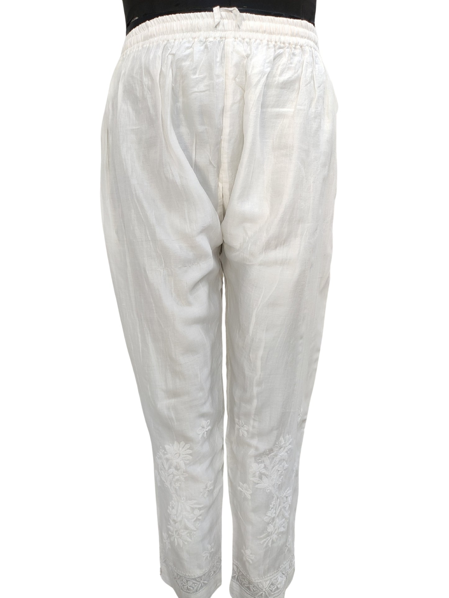 Shyamal Chikan Hand Embroidered Chanderi Silk Lucknowi Chikankari Women's Pant - S26519