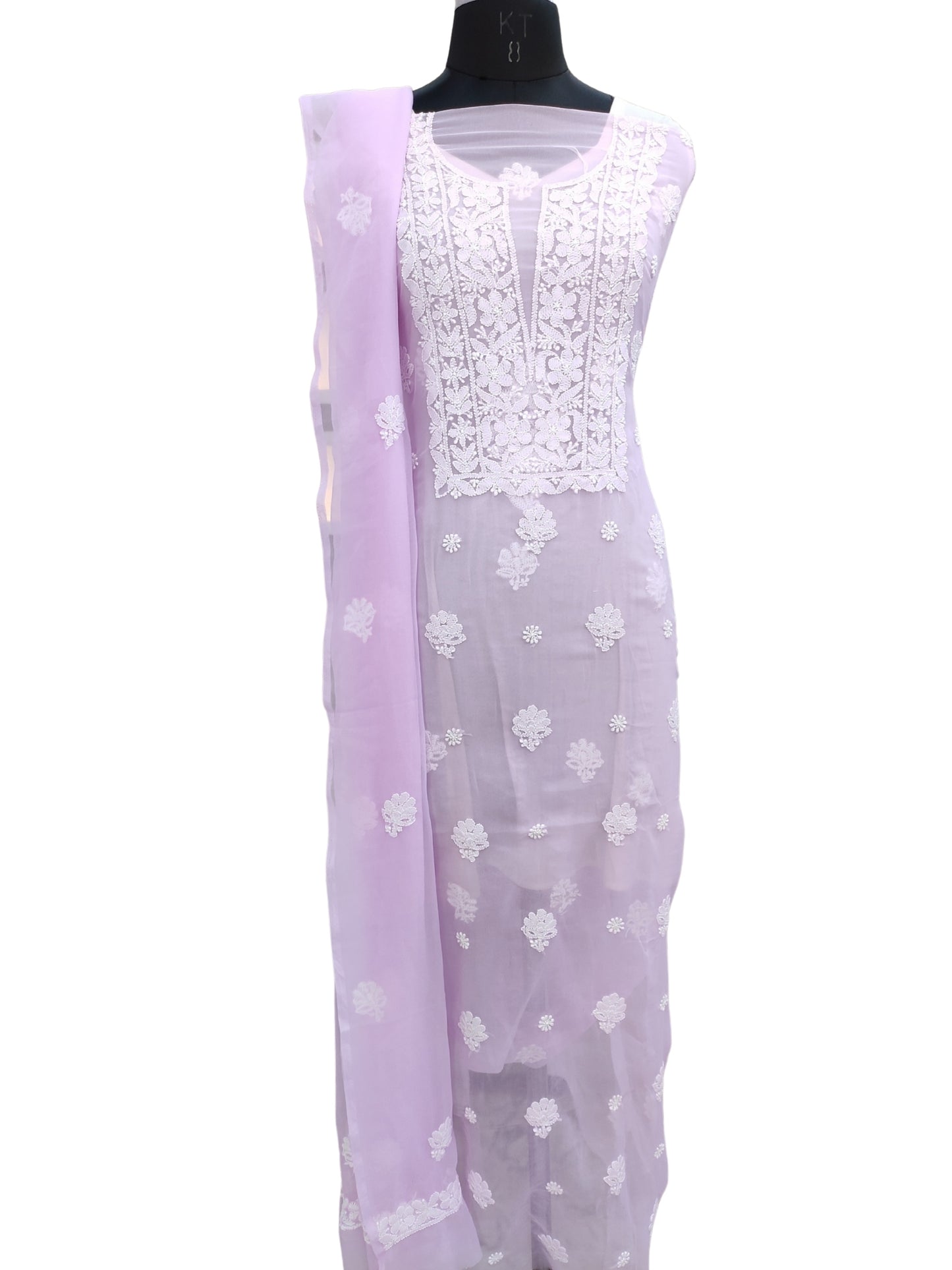 Shyamal Chikan Hand Embroidered Lavender Georgette Lucknowi Chikankari Unstitched Suit Piece - S26634