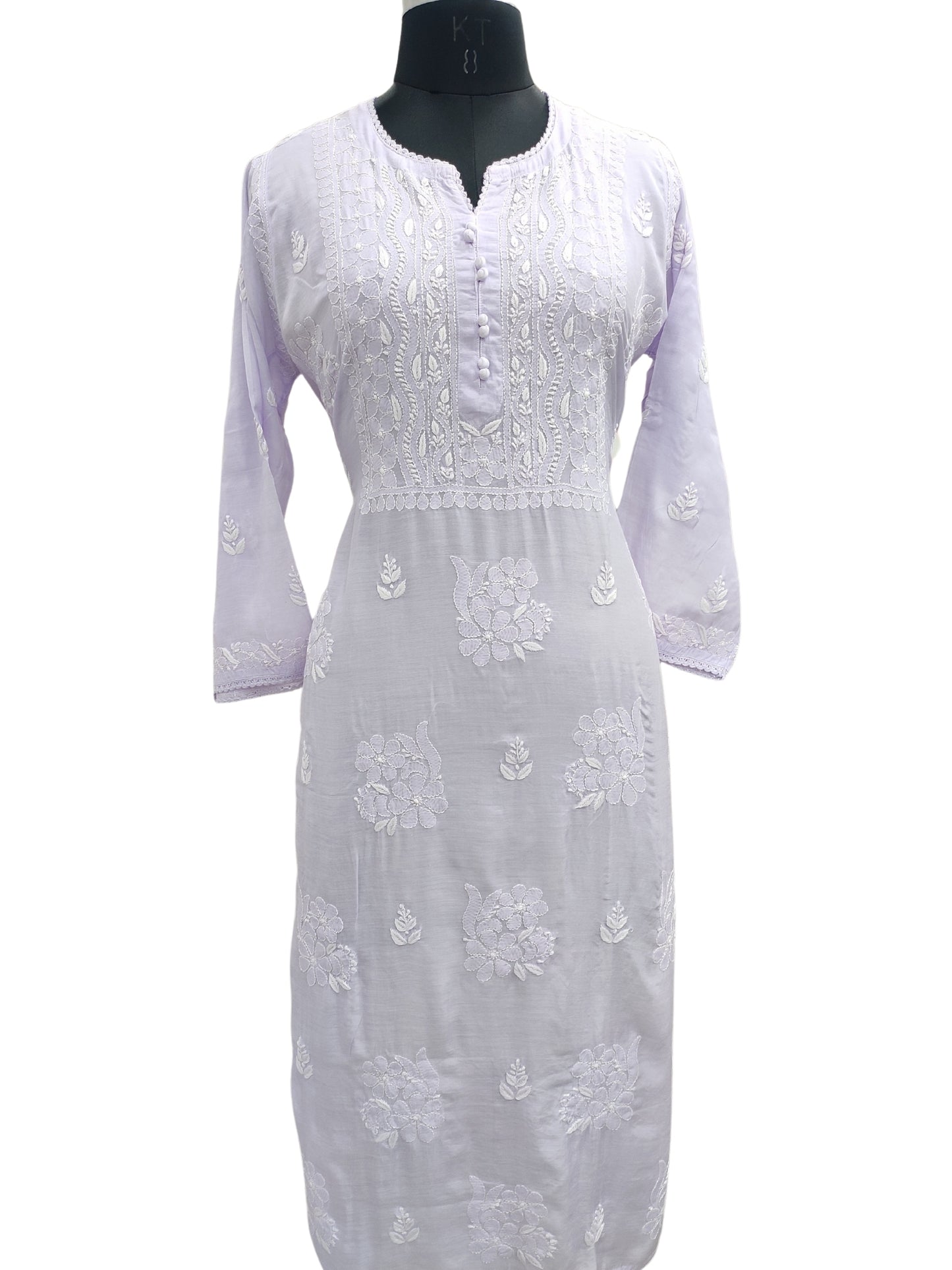 Shyamal Chikan Hand Embroidered Lavender Muslin Lucknowi Chikankari Kurti - S24070