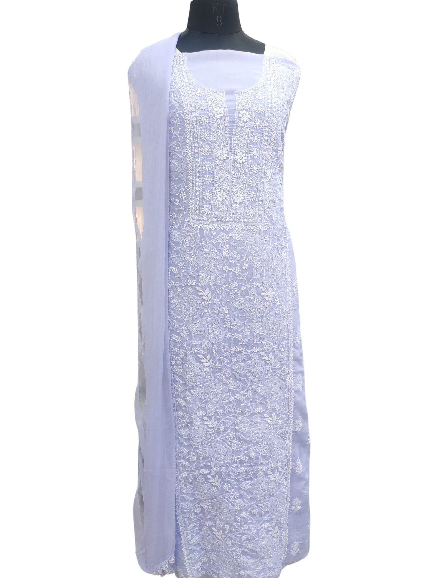 Shyamal Chikan Hand Embroidered Lilac Cotton Lucknowi Chikankari Unstitched Suit Piece S26721