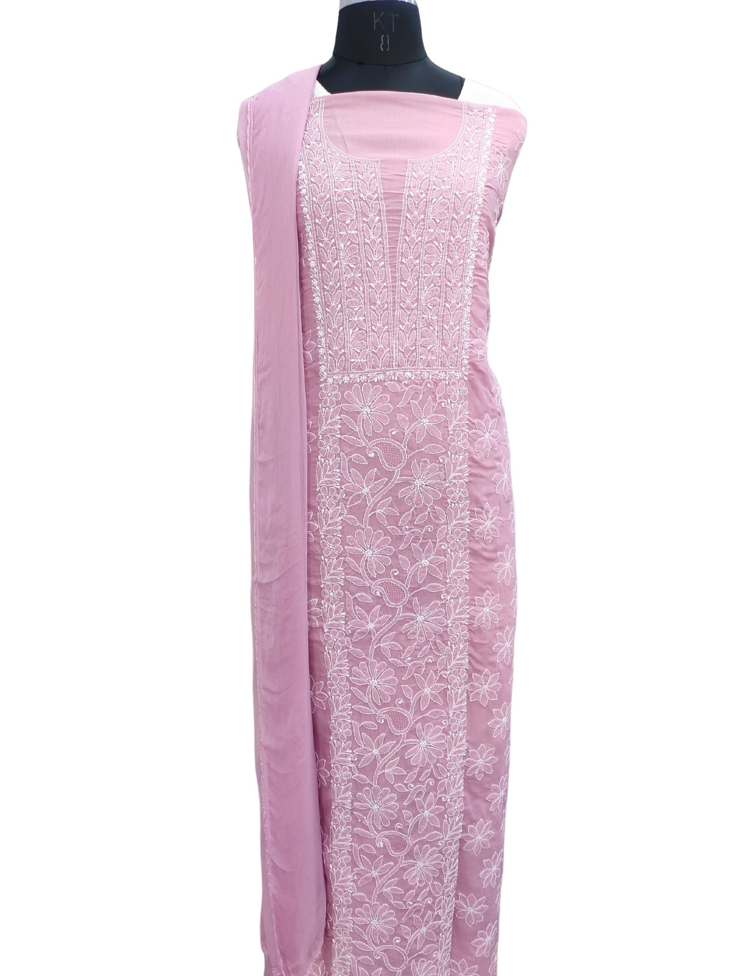 Shyamal Chikan Hand Embroidered Plum Cotton Lucknowi Chikankari Unstitched Suit Piece - S26269
