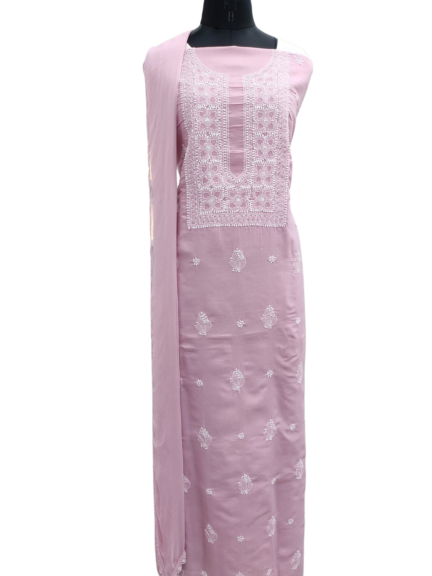 Shyamal Chikan Hand Embroidered Plum Cotton Lucknowi Chikankari Unstitched Suit Piece - S26693