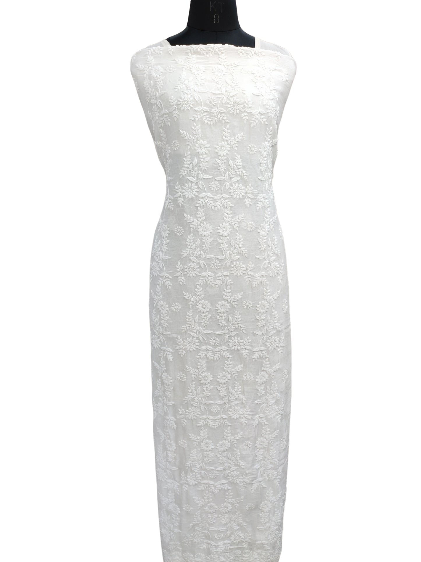 Shyamal Chikan Hand Embroidered White Chanderi Lucknowi Chikankari Unstitched Kurta Piece - S21298