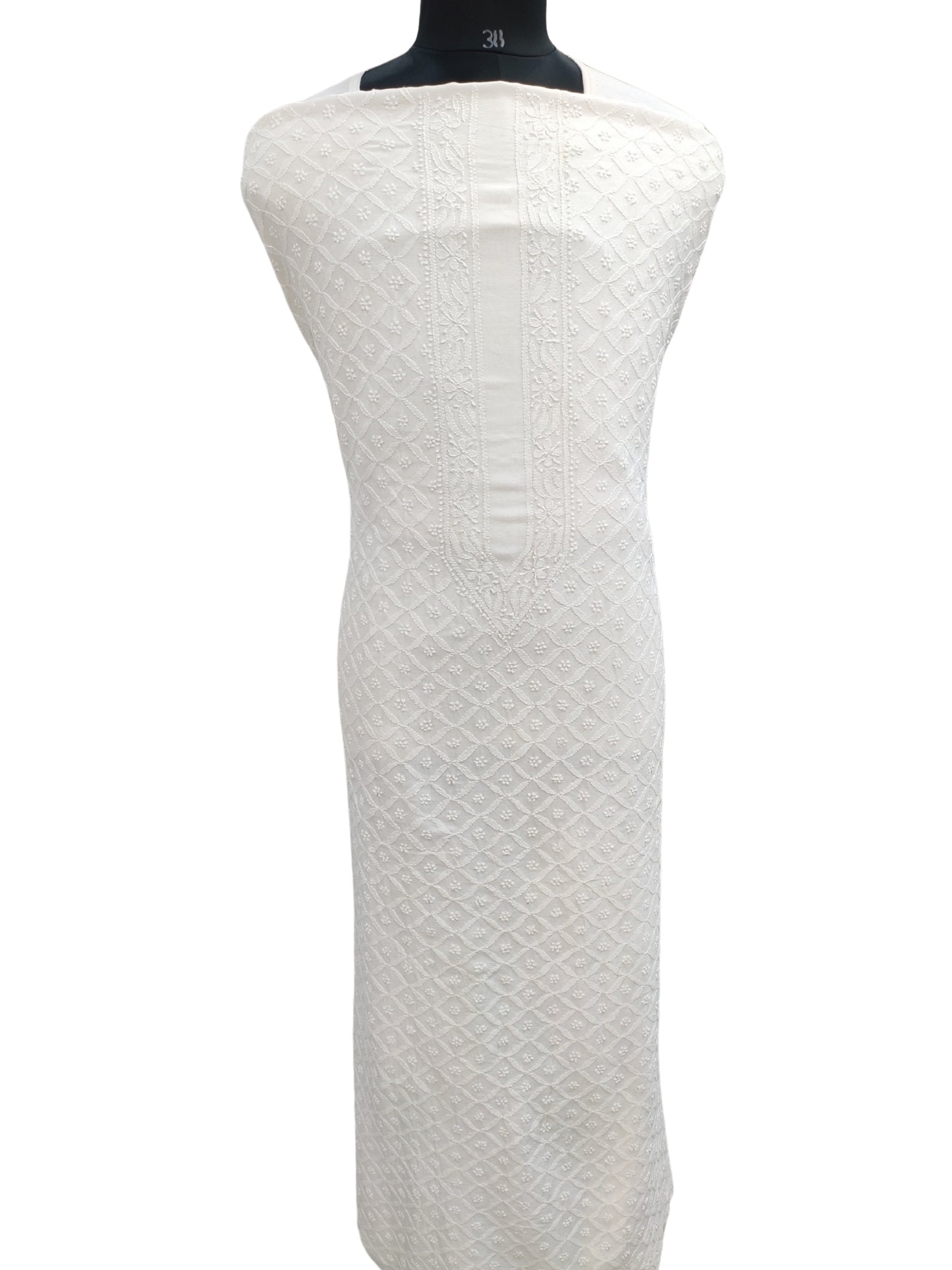 Shyamal Chikan Hand Embroidered White Chanderi Lucknowi Chikankari Unstitched Men's Kurta Piece – S26444
