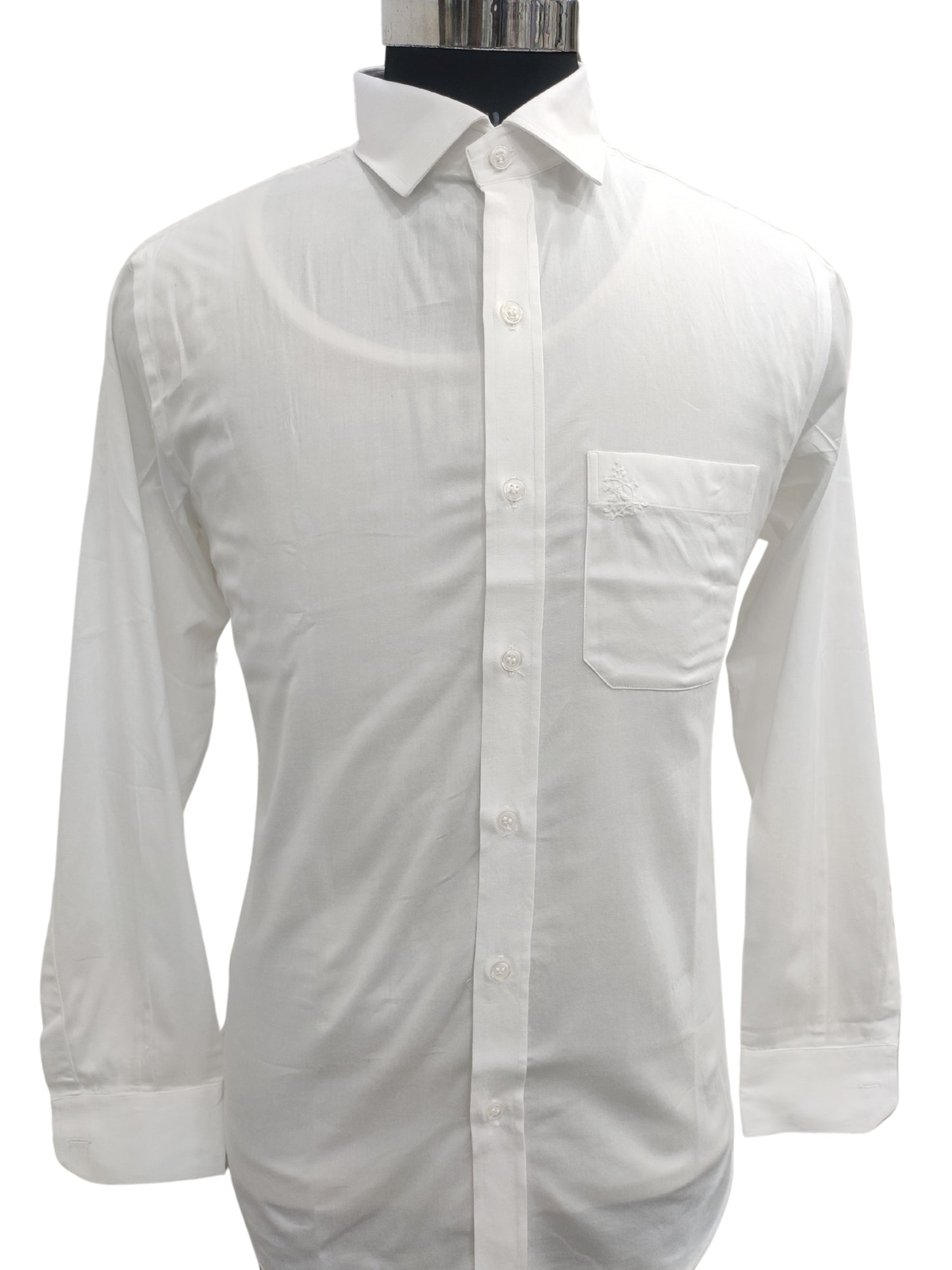 Shyamal Chikan Hand Embroidered White Fine Cotton Lucknowi Chikankari Men's Full Sleeves Shirt – 26838