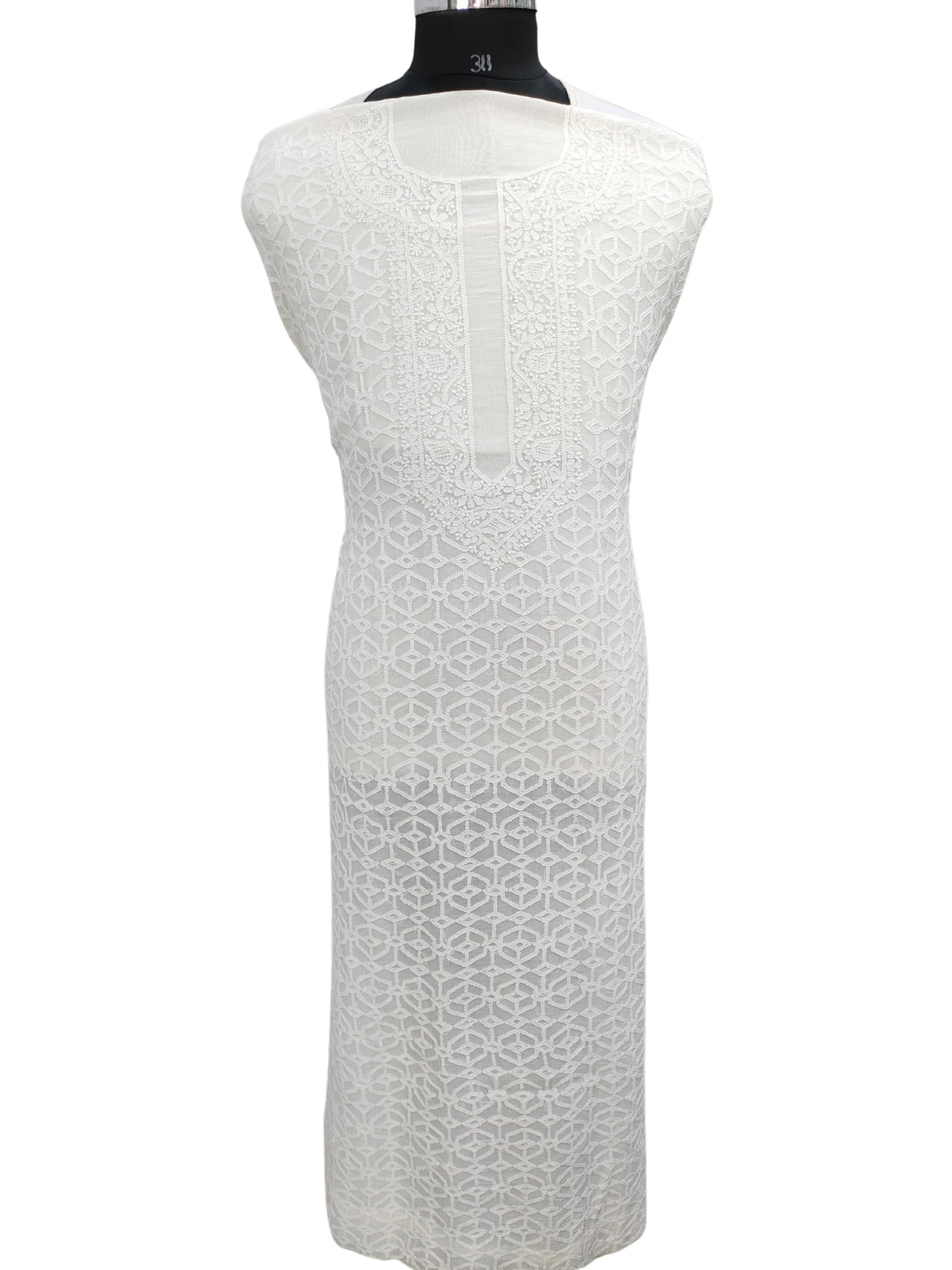 Shyamal Chikan Hand Embroidered White Mul Chanderi Lucknowi Chikankari Unstitched Men's Kurta Piece – S26490