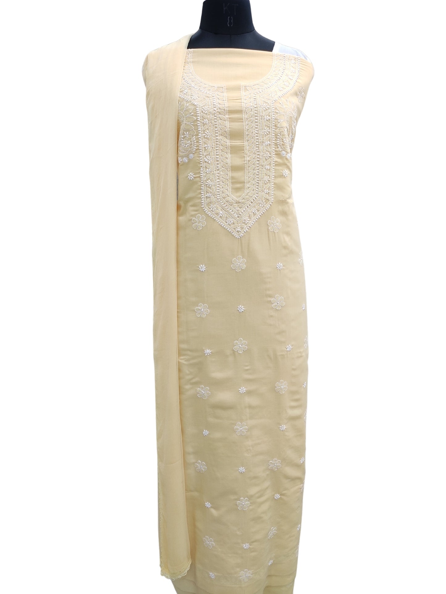 Shyamal Chikan Hand Embroidered Yellow Cotton Lucknowi Chikankari Unstitched Suit Piece - S25278
