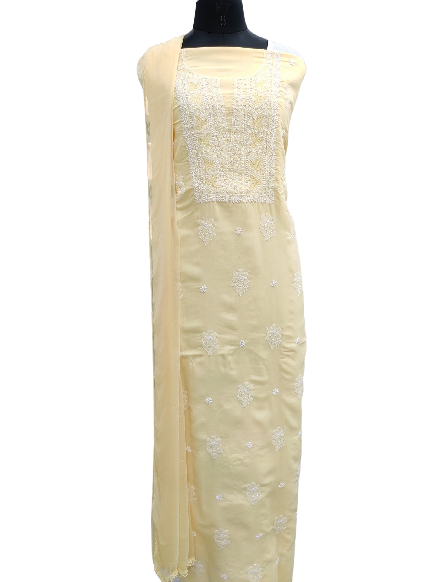 Shyamal Chikan Hand Embroidered Yellow Cotton Lucknowi Chikankari Unstitched Suit Piece - S26698