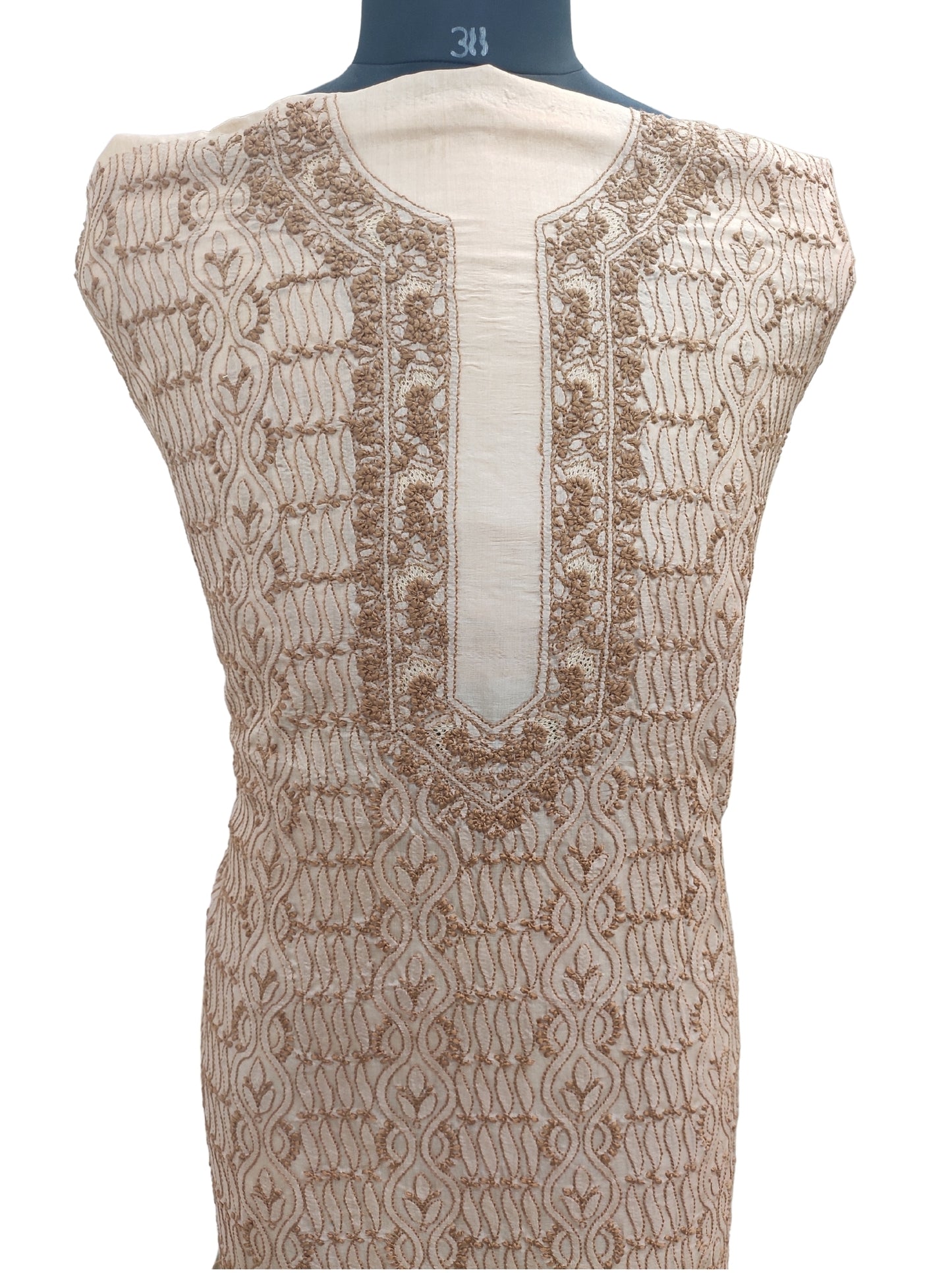 Shyamal Chikan Hand Embroidered Brown Pure Tusser Silk Lucknowi Chikankari Unstitched Men's Kurta Piece – S2356
