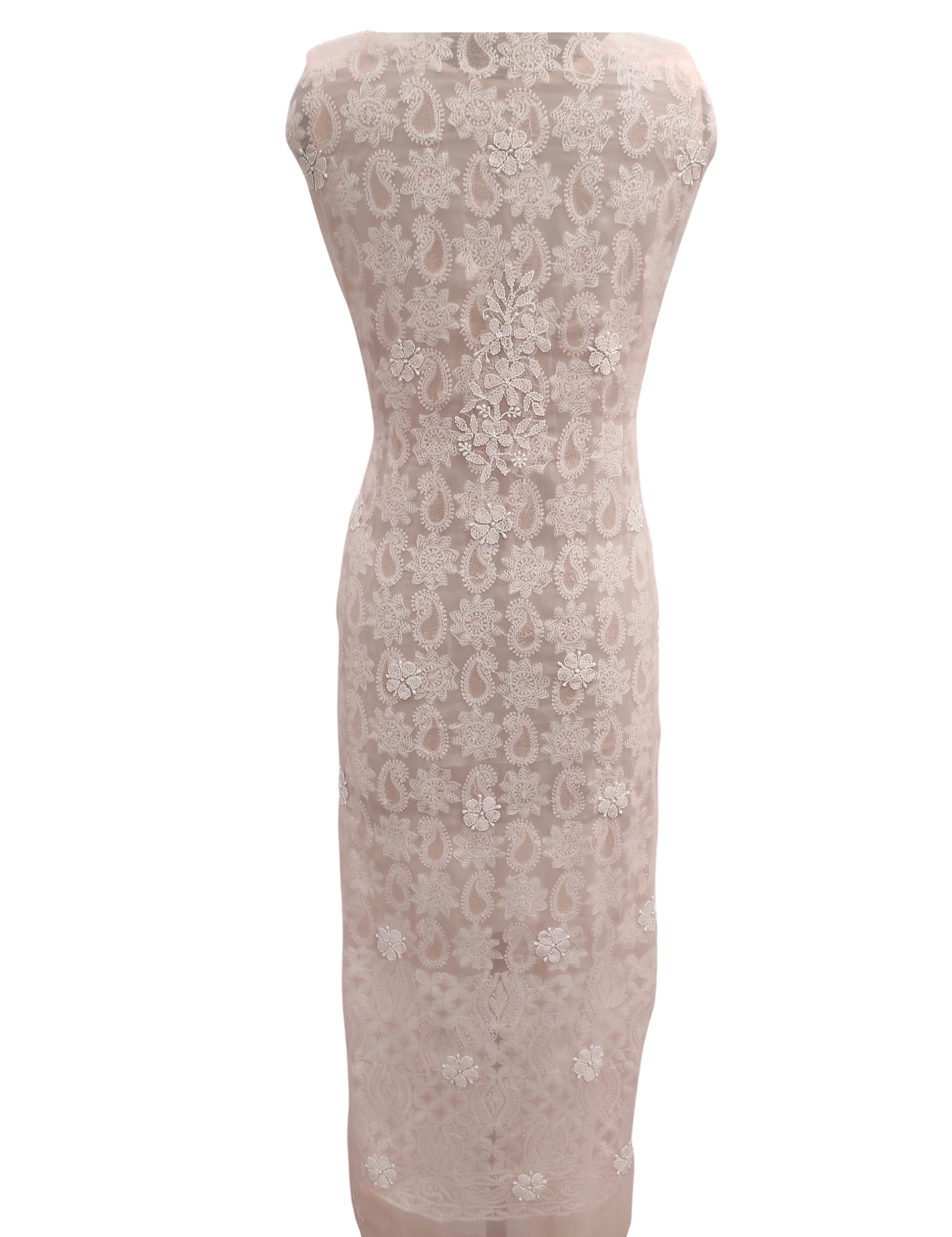 Shyamal Chikan Hand Embroidered Peach Georgette Lucknowi Chikankari Unstitched Suit Piece With Jaali Work - S10727 - Shyamal Chikan
