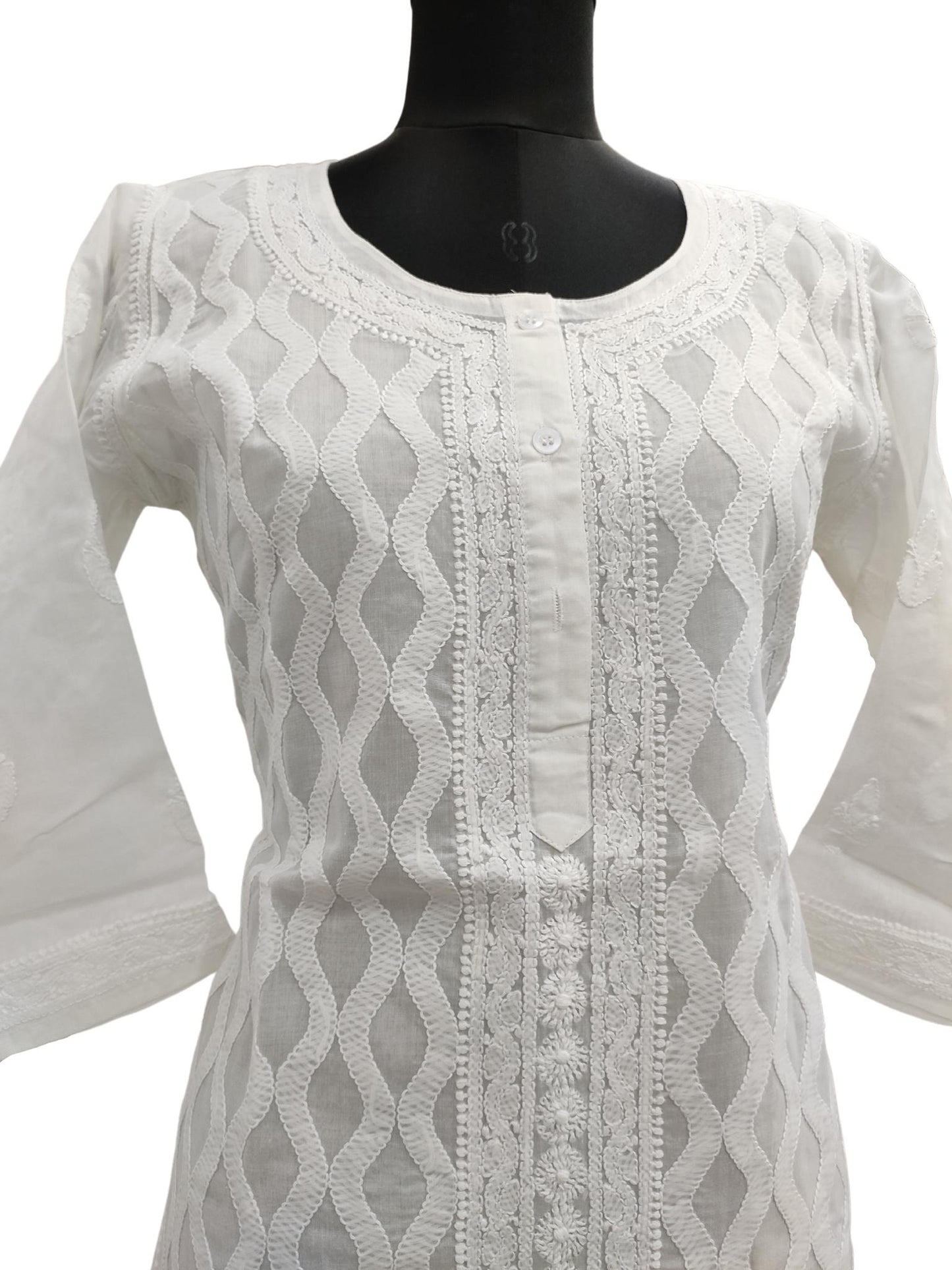 Shyamal Chikan Hand Embroidered White Cotton Lucknowi Chikankari Short Top - S15665