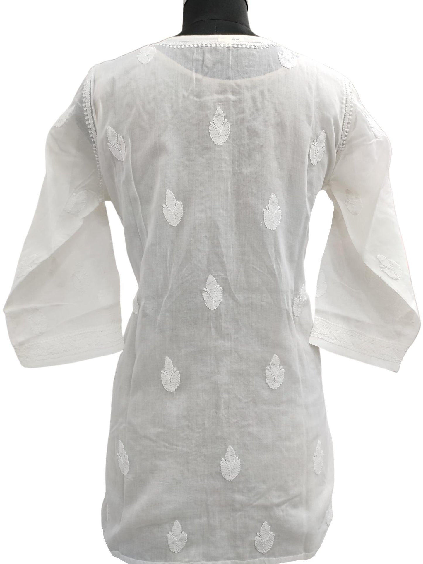 Shyamal Chikan Hand Embroidered White Cotton Lucknowi Chikankari Short Top - S15665