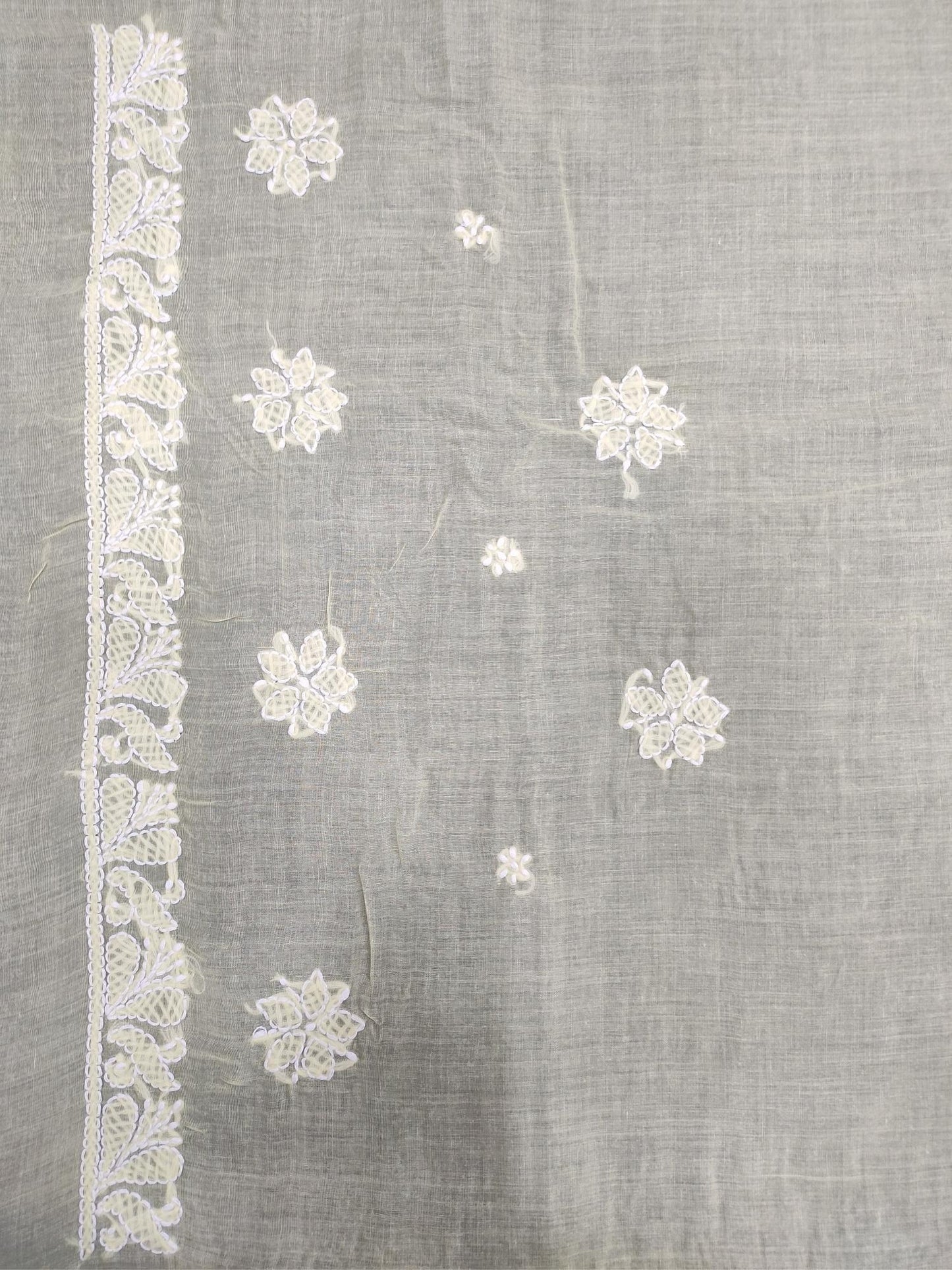 Shyamal Chikan Hand Embroidered Lemon Cotton Lucknowi Chikankari Saree With Blouse Piece- S13872