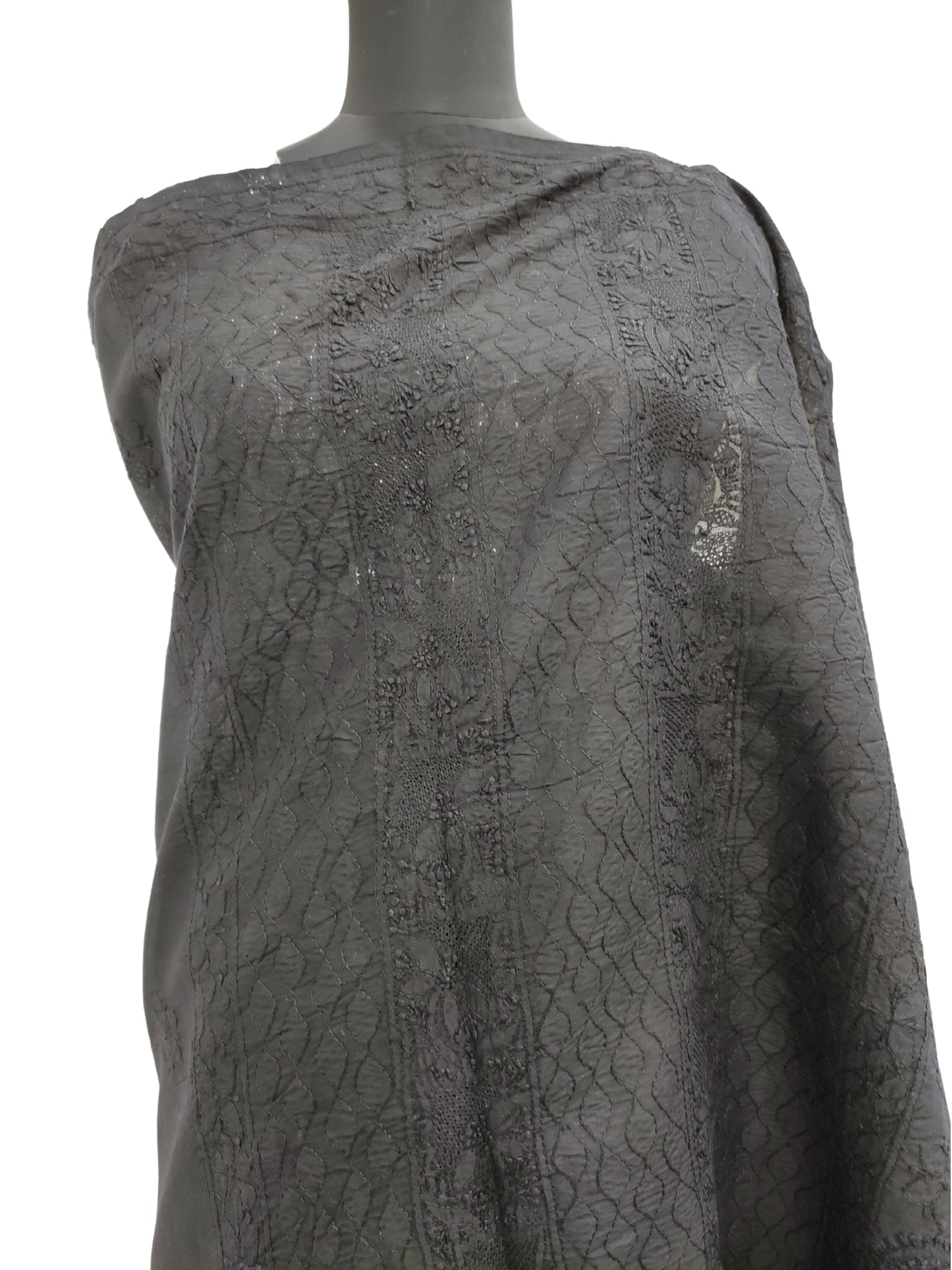 Shyamal Chikan Hand Embroidered Black Cotton Lucknowi Chikankari Heavy Palla Saree With Blouse Piece-S11944