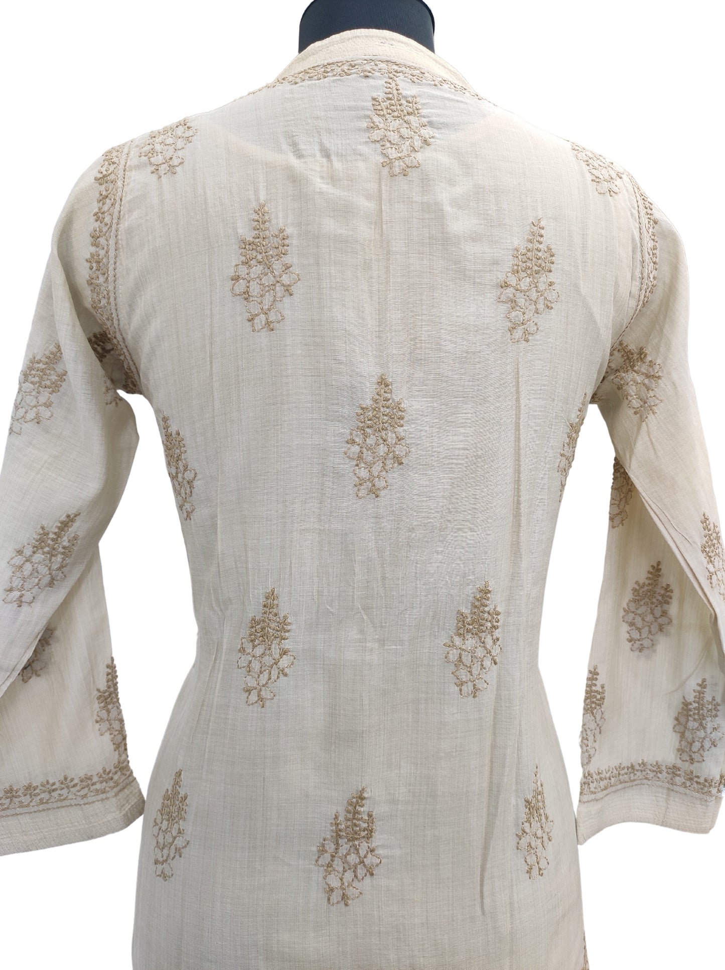 Shyamal Chikan Hand Embroidered Beige Chanderi Cotton Lucknowi Chikankari Kurti - S12844