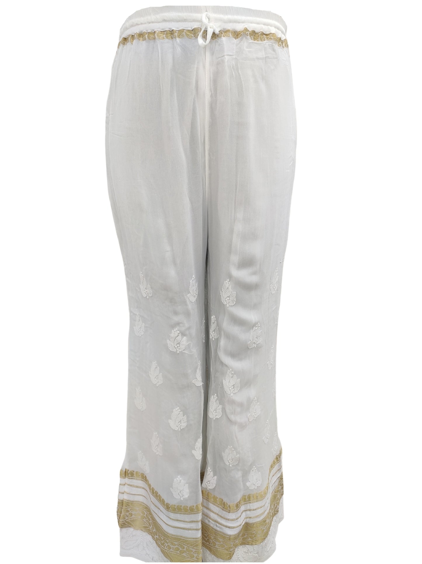 Shyamal Chikan Hand Embroidered White Viscose Georgette Lucknowi Chikankari Women's Sharara – S3468